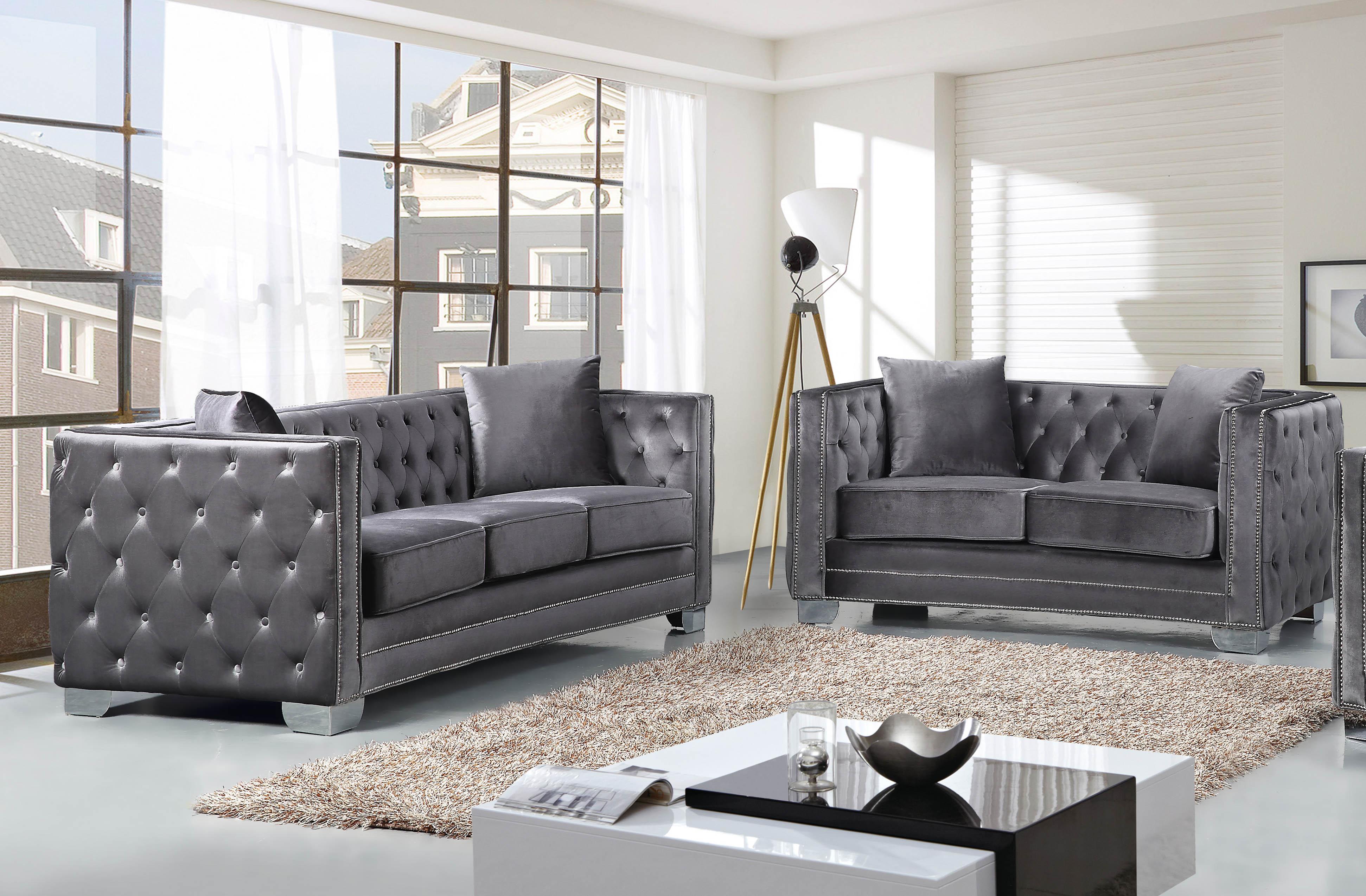 

    
Meridian Furniture 648 Reese Grey Velvet Button Tufted Sofa & Loveseat Set 2Pcs
