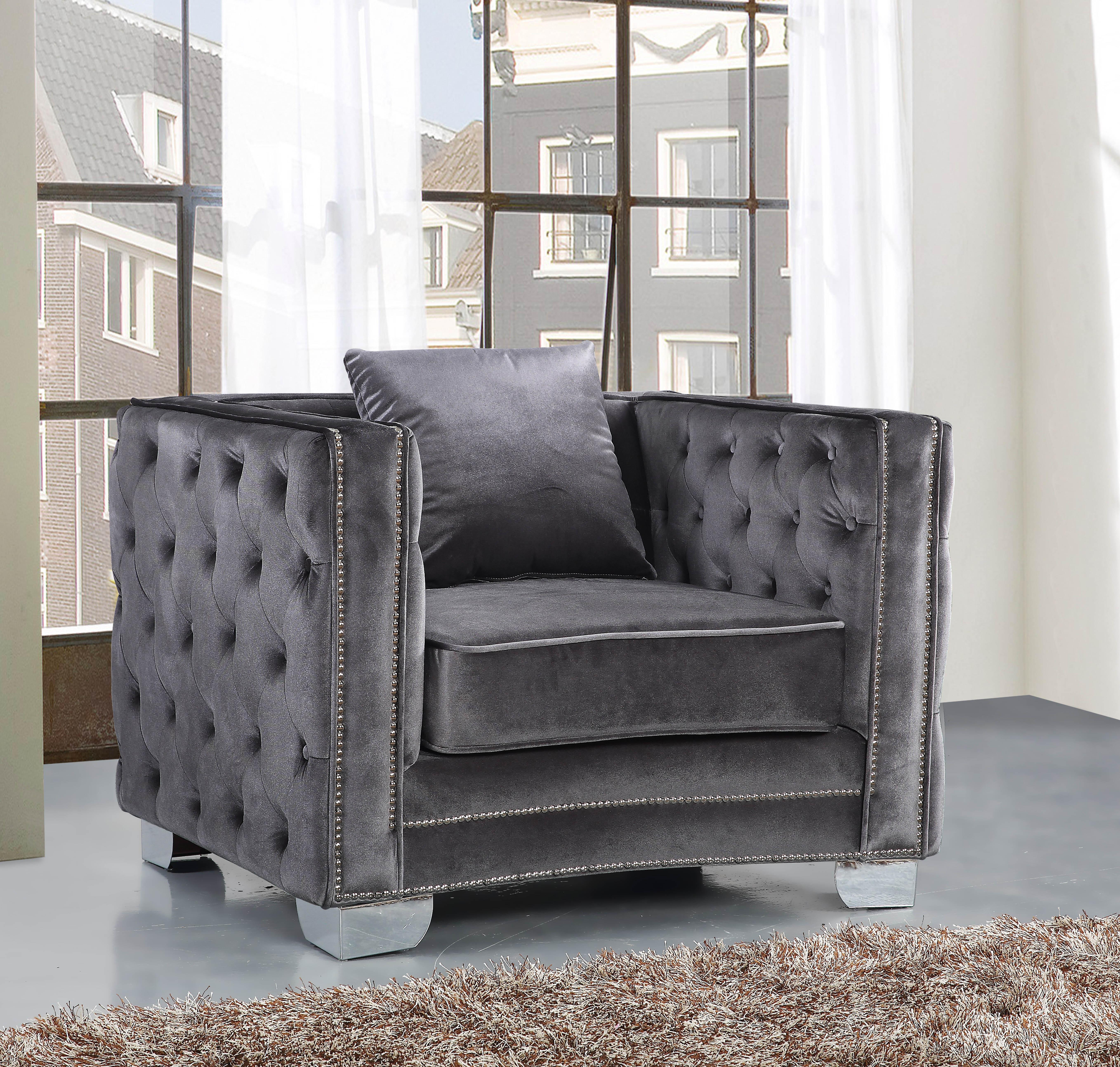 

                    
Meridian Furniture 648 Reese Grey Sofa Loveseat and Chair Set Gray Velvet Purchase 
