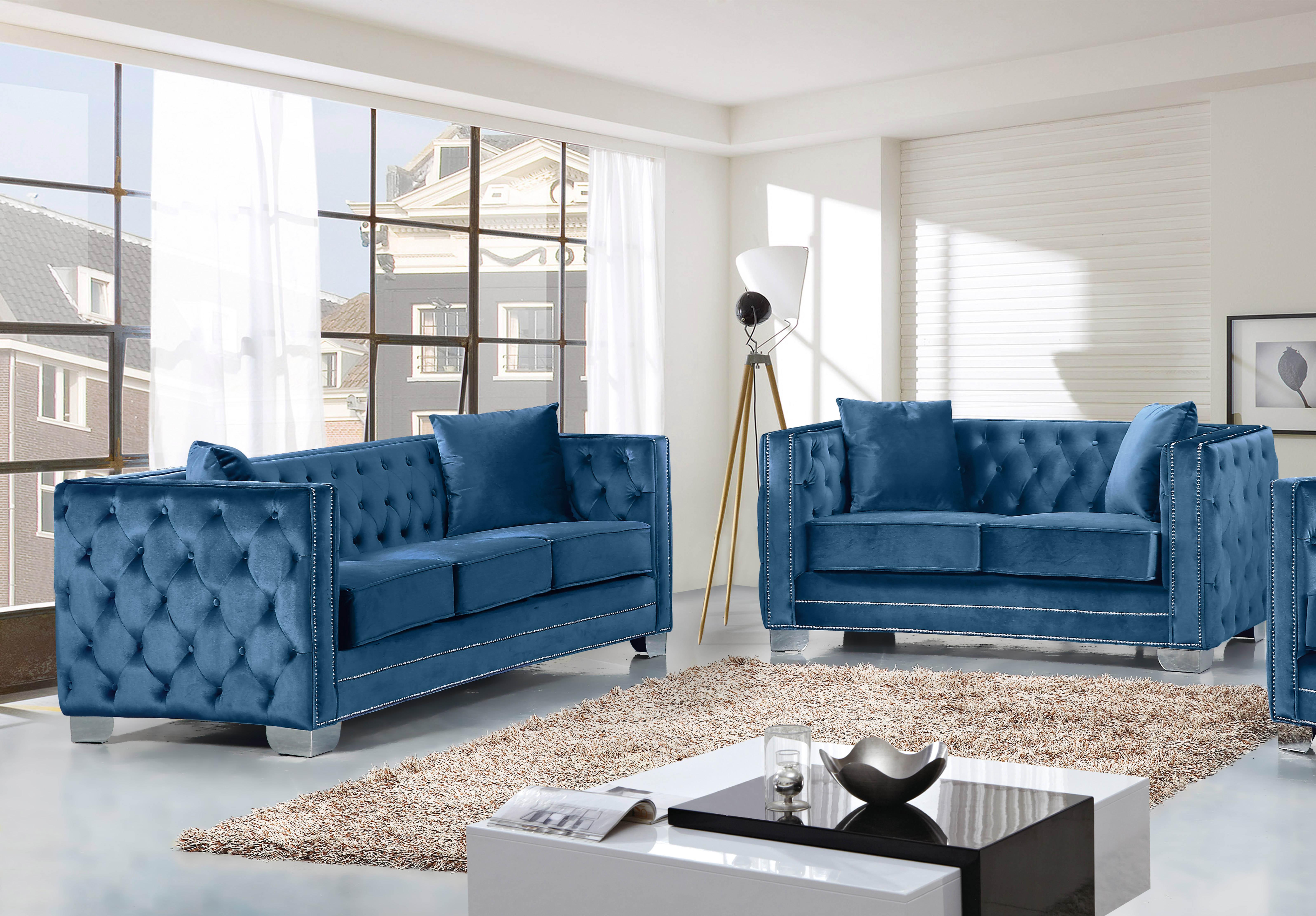 

    
Meridian Furniture 648 Reese Light Blue Velvet Tufted Sofa & Loveseat Set 2Pcs
