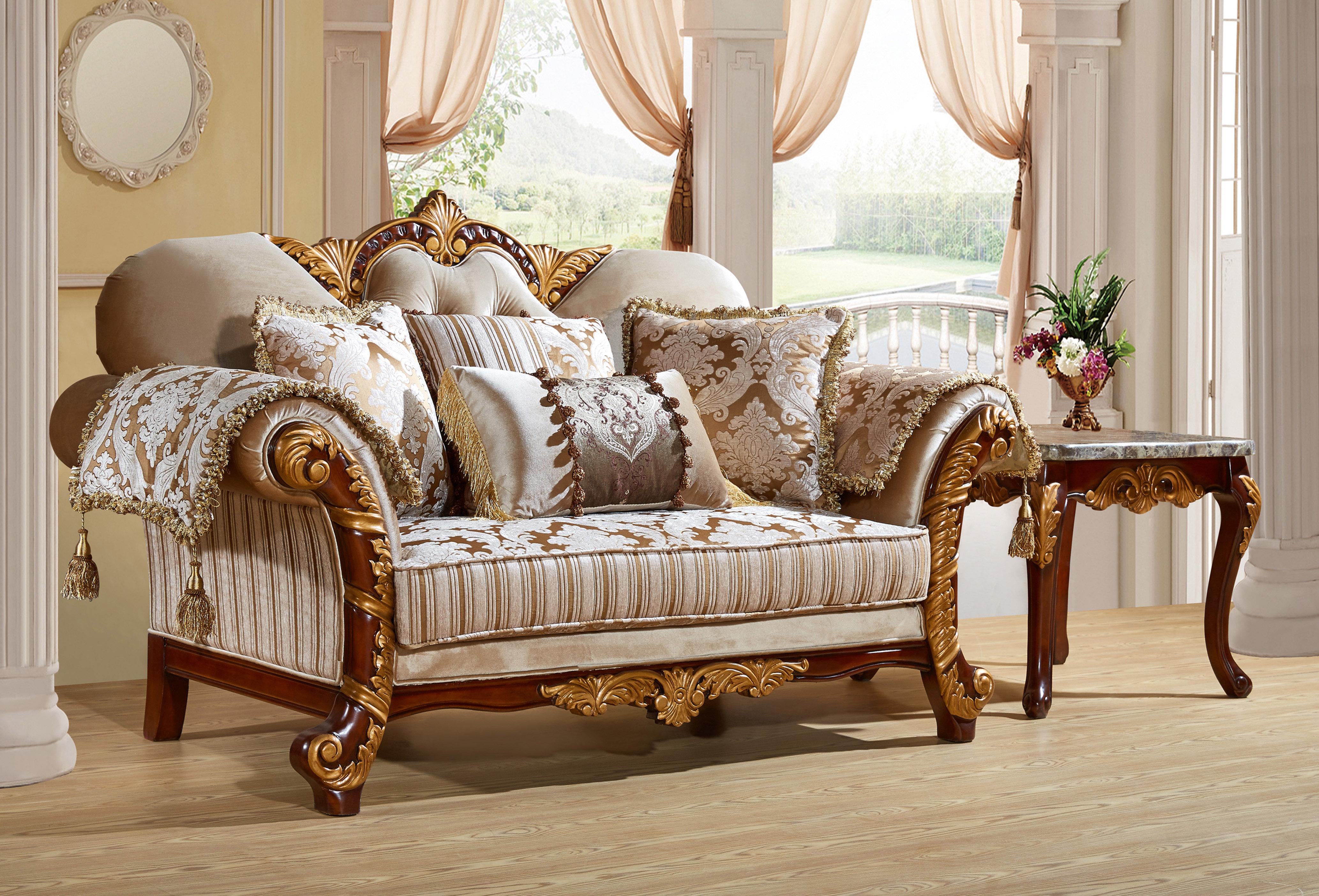 

    
Meridian 651 Camelia Cream w/Gold Living Room Set 2Pcs Carved Wood Traditional
