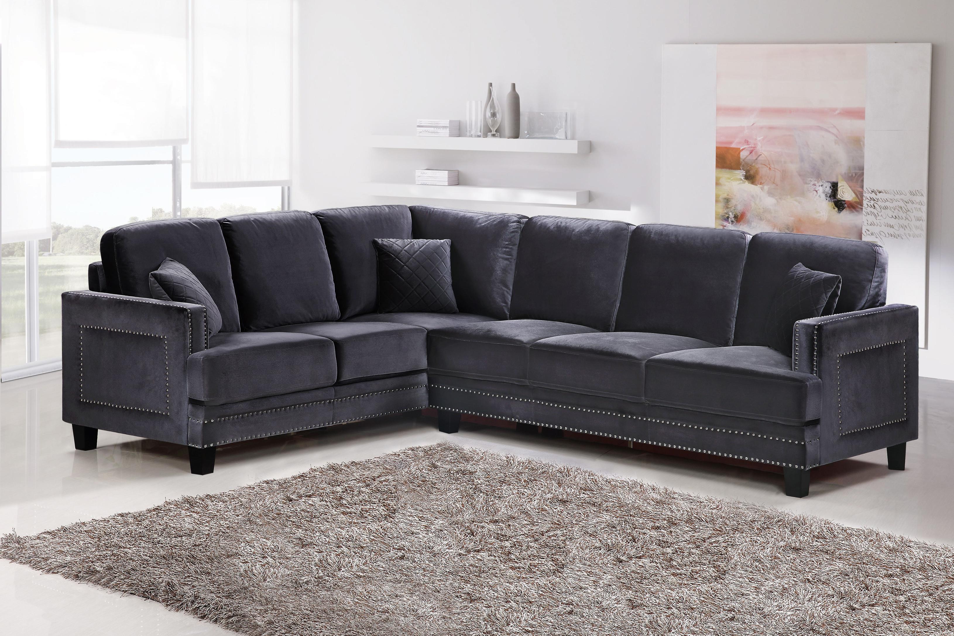

    
Grey Velvet Upholstery Sectional Sofa LAF Meridian Furniture 655 Ferrara
