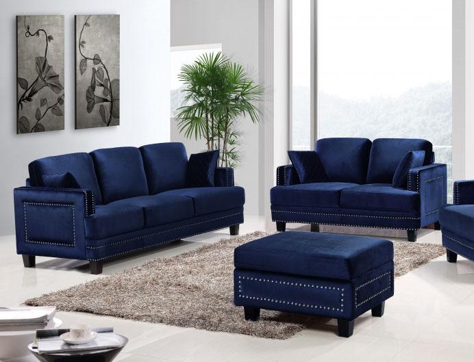 

    
Meridian Furniture 655 Ferrara Sofa & Loveseat Set 2 Pcs in Navy Velvet  Modern
