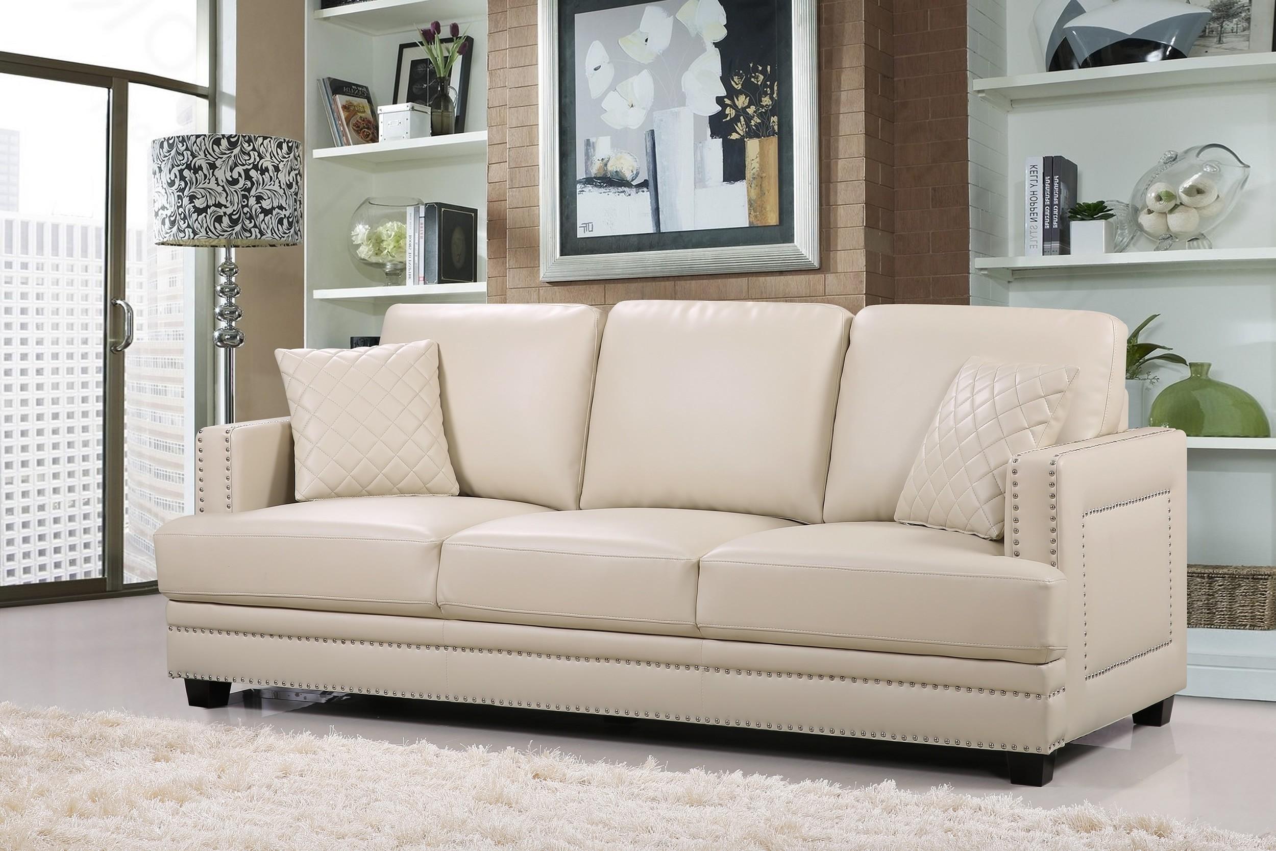 

    
Sofa Loveseat & Chair 3Pc in Beige Bonded Leather Meridian Furniture 655 Ferrara

