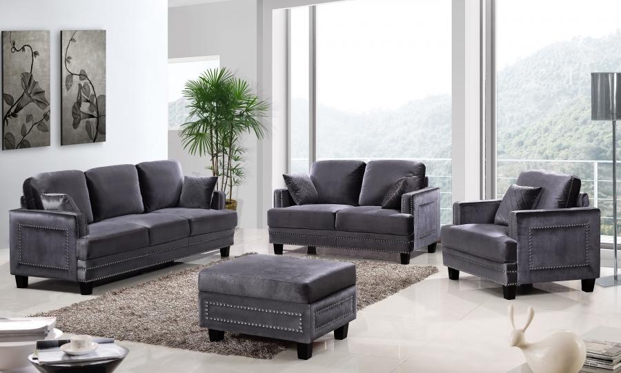 

    
Meridian 655 Ferrara Sofa Loveseat & Chair Set 3Pcs in Grey Velvet Contemporary
