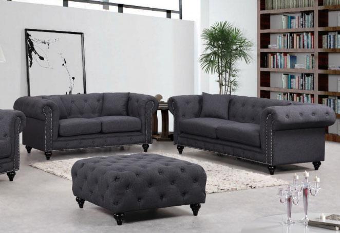 Contemporary, Modern Sofa Set Chesterfield 662GRY-S-Set-2 662GRY-S-Set-2 in Gray Fabric