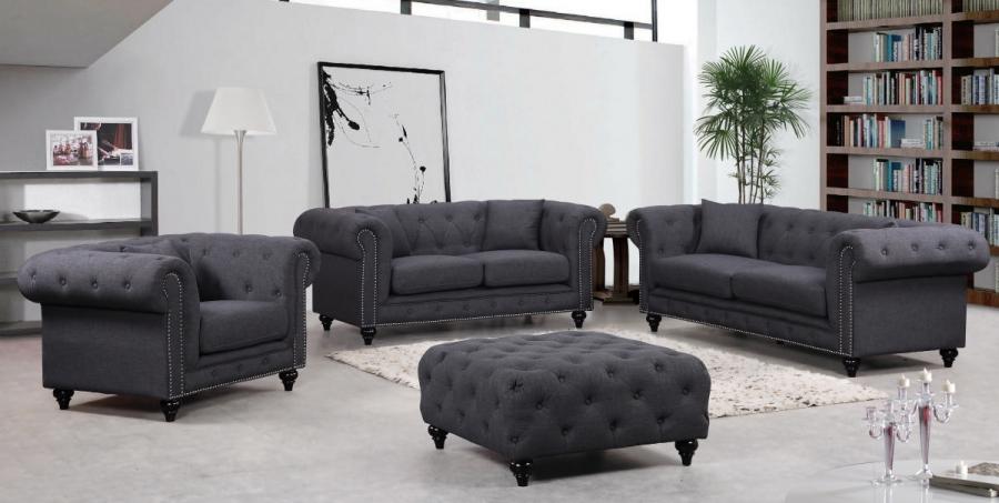 

    
Gray Linen Tufted Sofa Set 3Pcs Chesterfield 662GRY-S Meridian Contemporary
