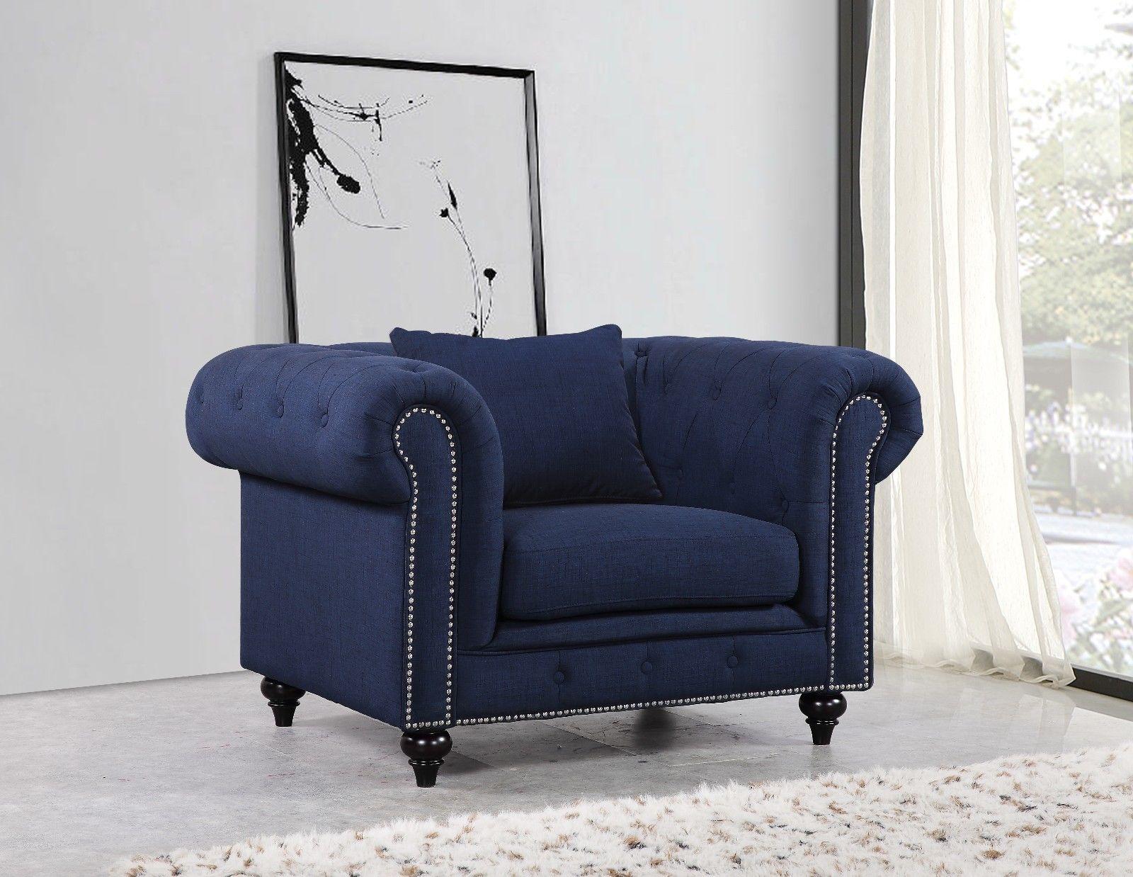 

                    
Meridian Furniture Chesterfield Sofa Loveseat and Chair Set Navy Fabric Purchase 
