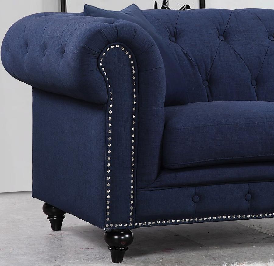 

    
662Navy- Set-3 Sofa Set 3Pcs in Navy Linen Contemporary Meridian Furniture 662 Chesterfield
