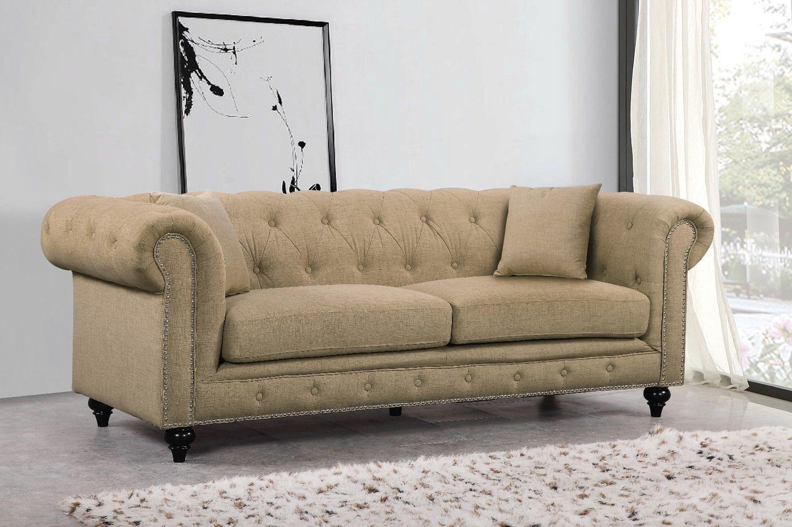 

    
Meridian Furniture 662 Chesterfield Contemporary Sofa in Sand Linen Fabric
