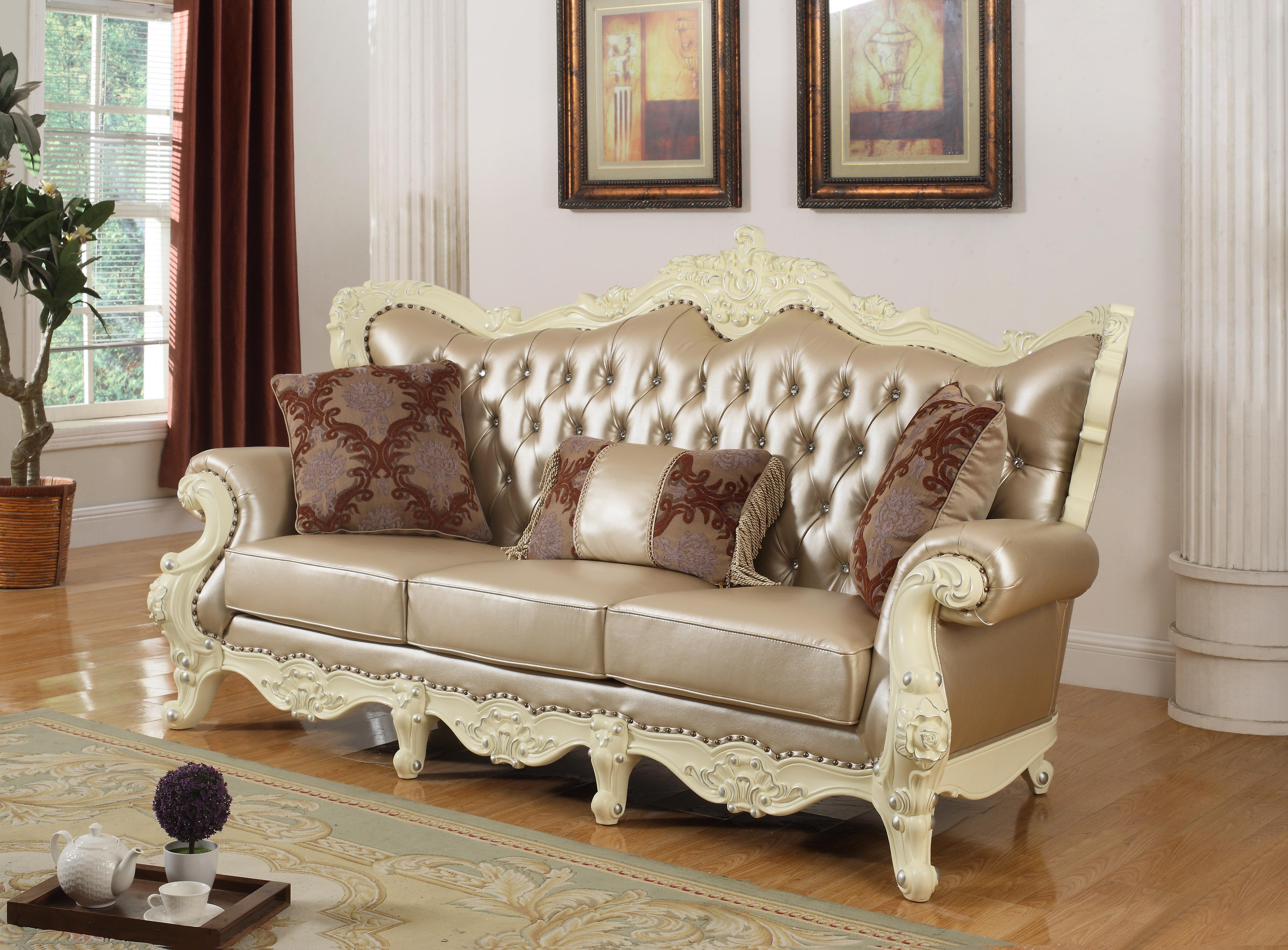 

    
Meridian 674 Madrid Living Room Set 2pcs in Pearl White Hand Carved Traditional
