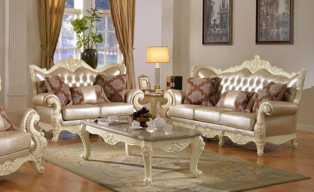 

    
Meridian 674 Madrid Living Room Set 2pcs in Pearl White Hand Carved Traditional
