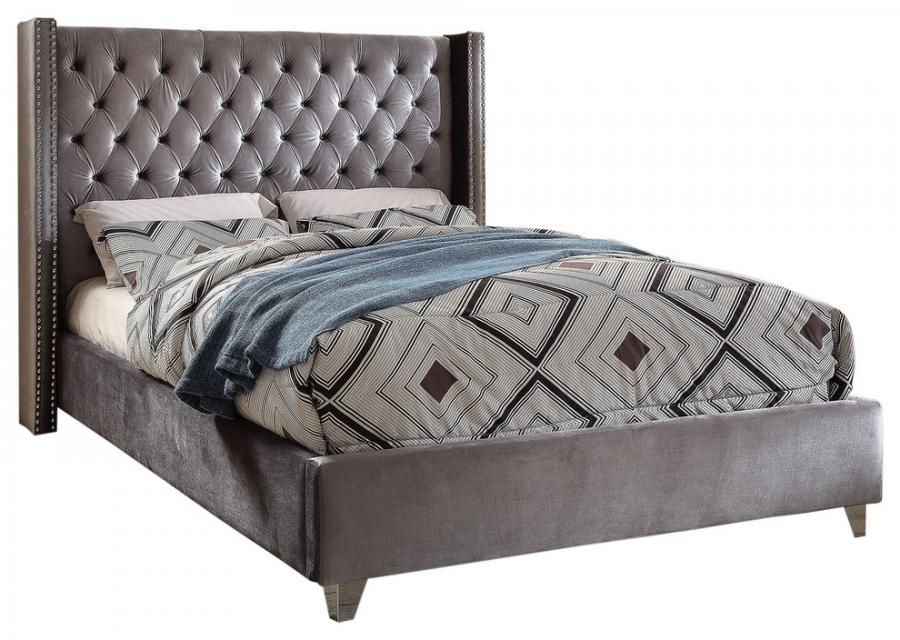 

    
Grey Velvet Tufted Full Bed AidenGrey-F Meridian Contemporary
