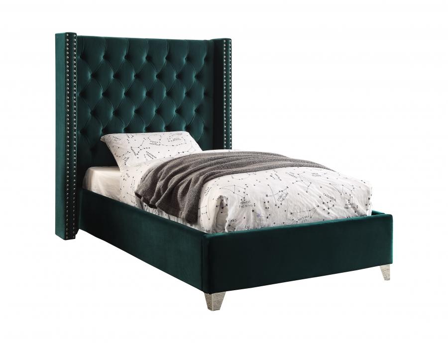 

    
Green Velvet Tufted Twin Bed AidenGreen-T Meridian Contemporary
