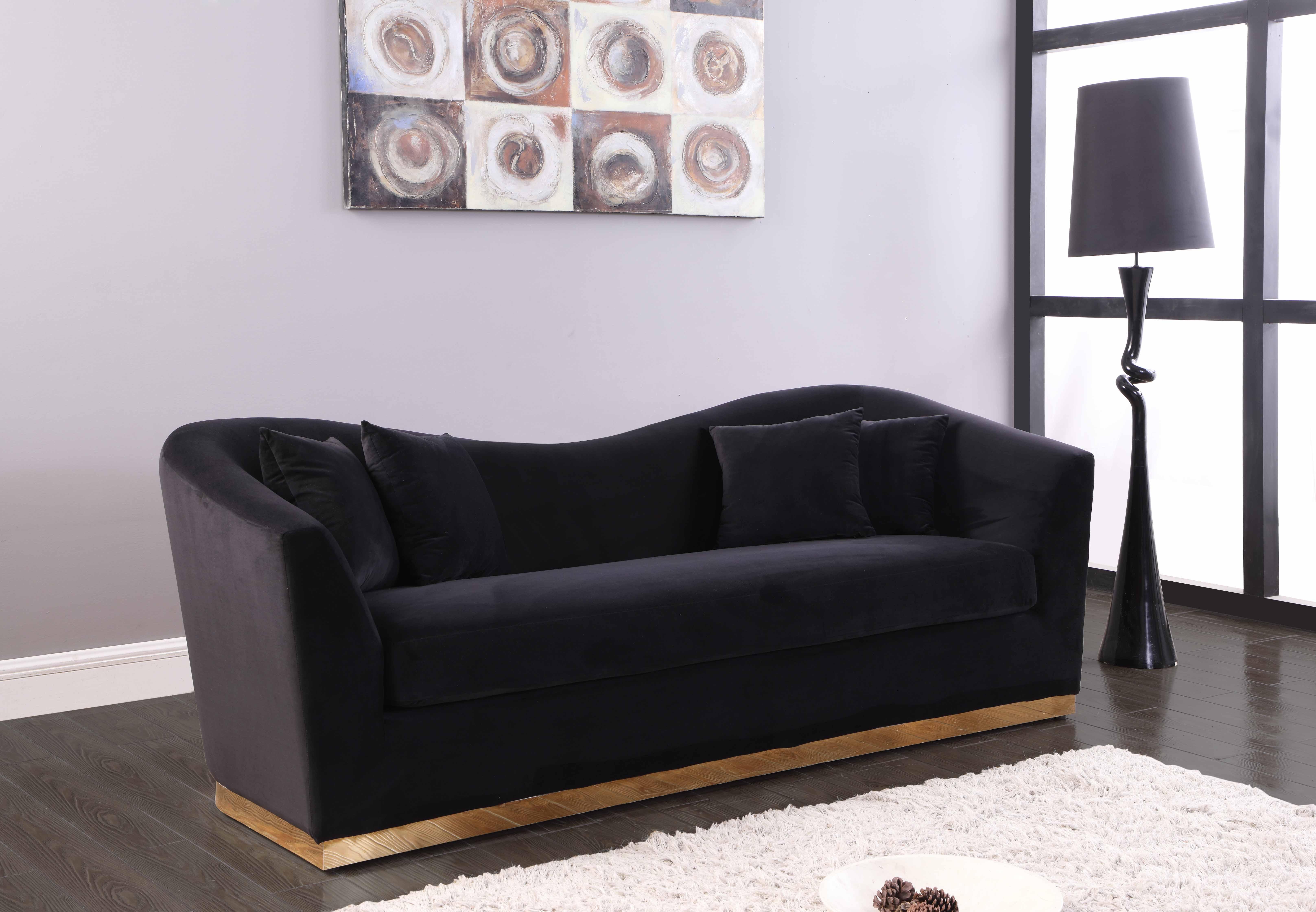 

    
Black Velvet Sofa Set 2 Pcs Arabella  617Black-S Meridian Contemporary Modern
