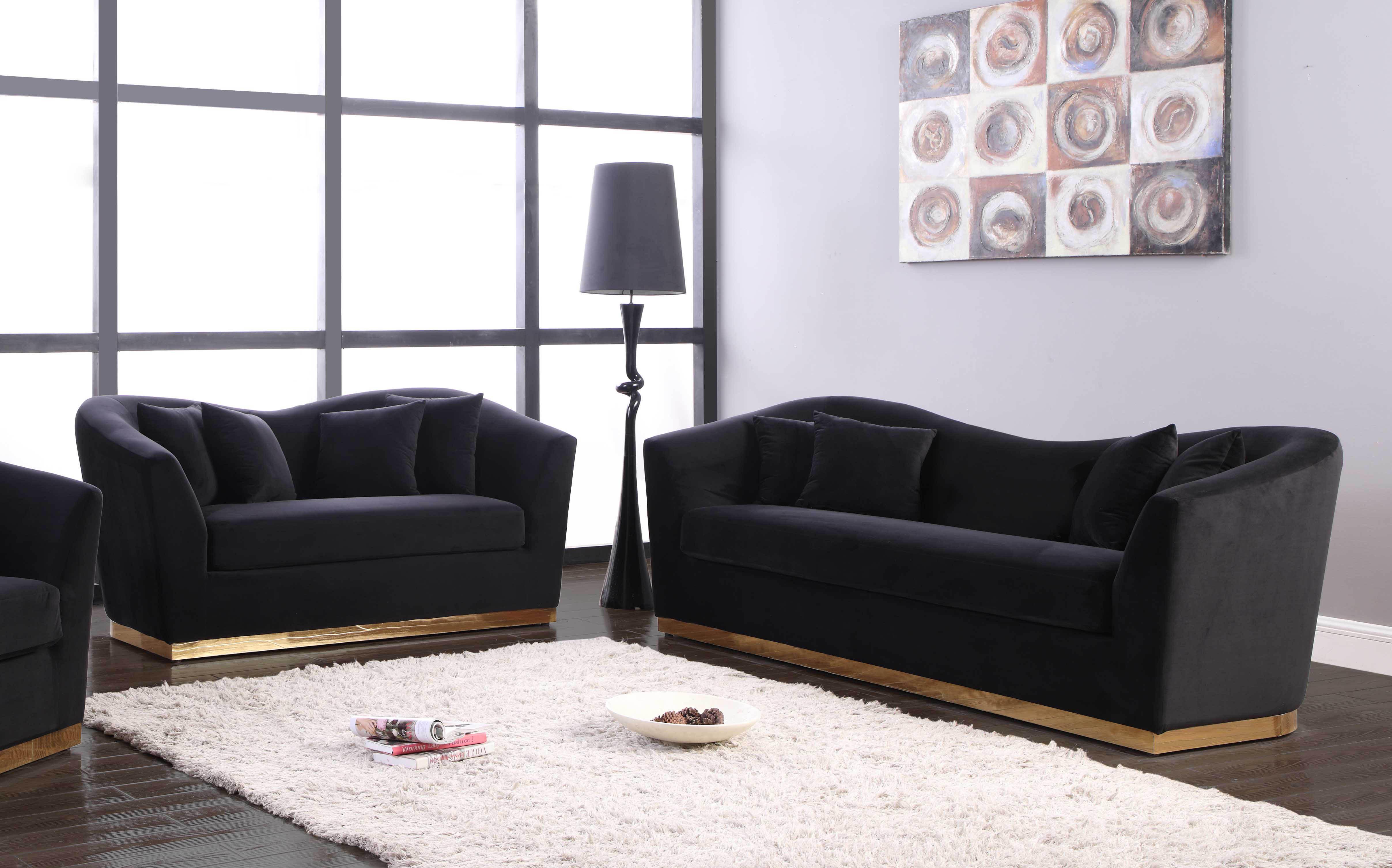 Contemporary, Modern Sofa Set Arabella 617Black-S-Set-2 617Black-S-Set-2 in Black Soft Velvet