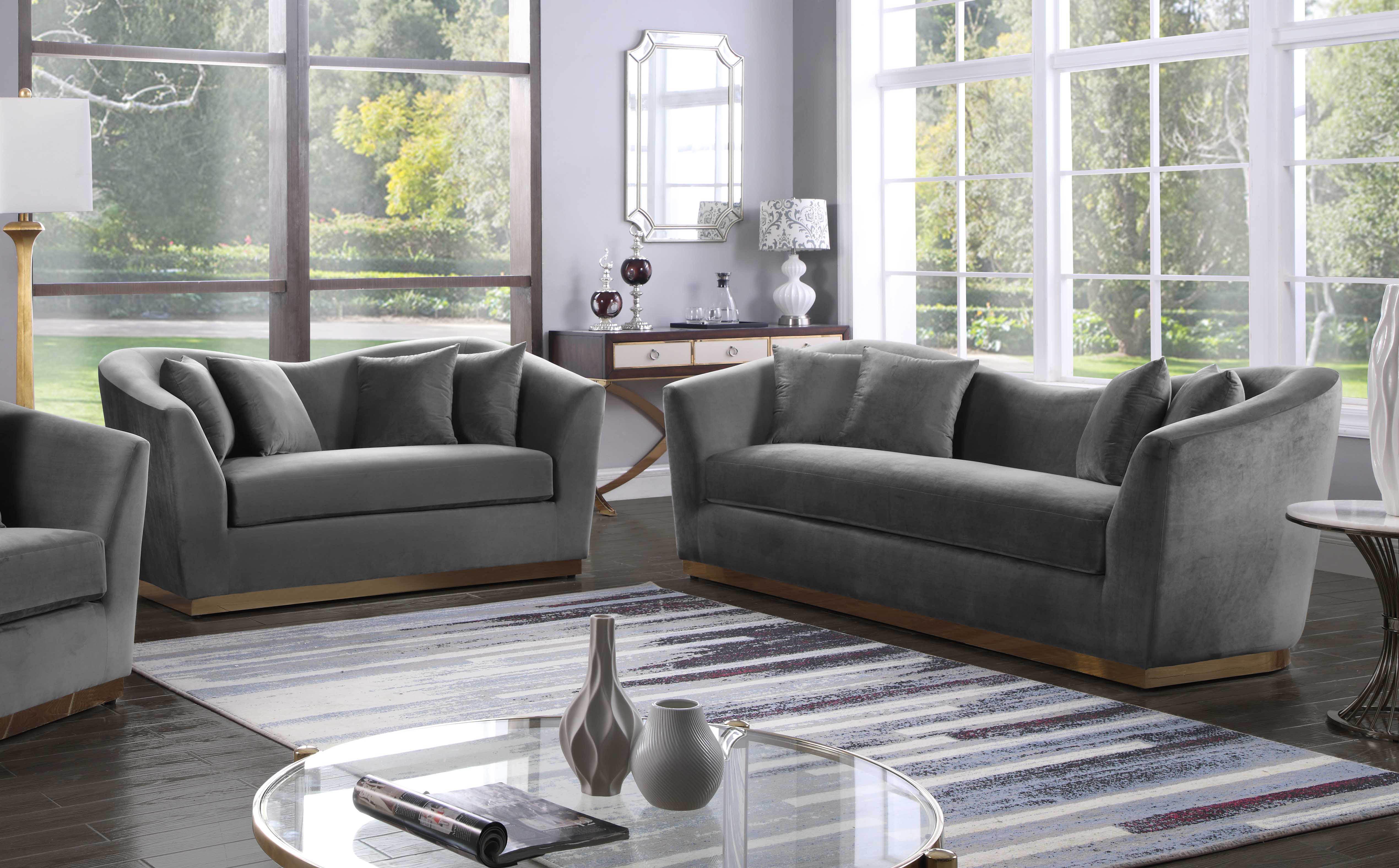 

    
Grey Velvet Sofa Set 2 Pcs Arabella 617Grey-S Meridian Contemporary Modern
