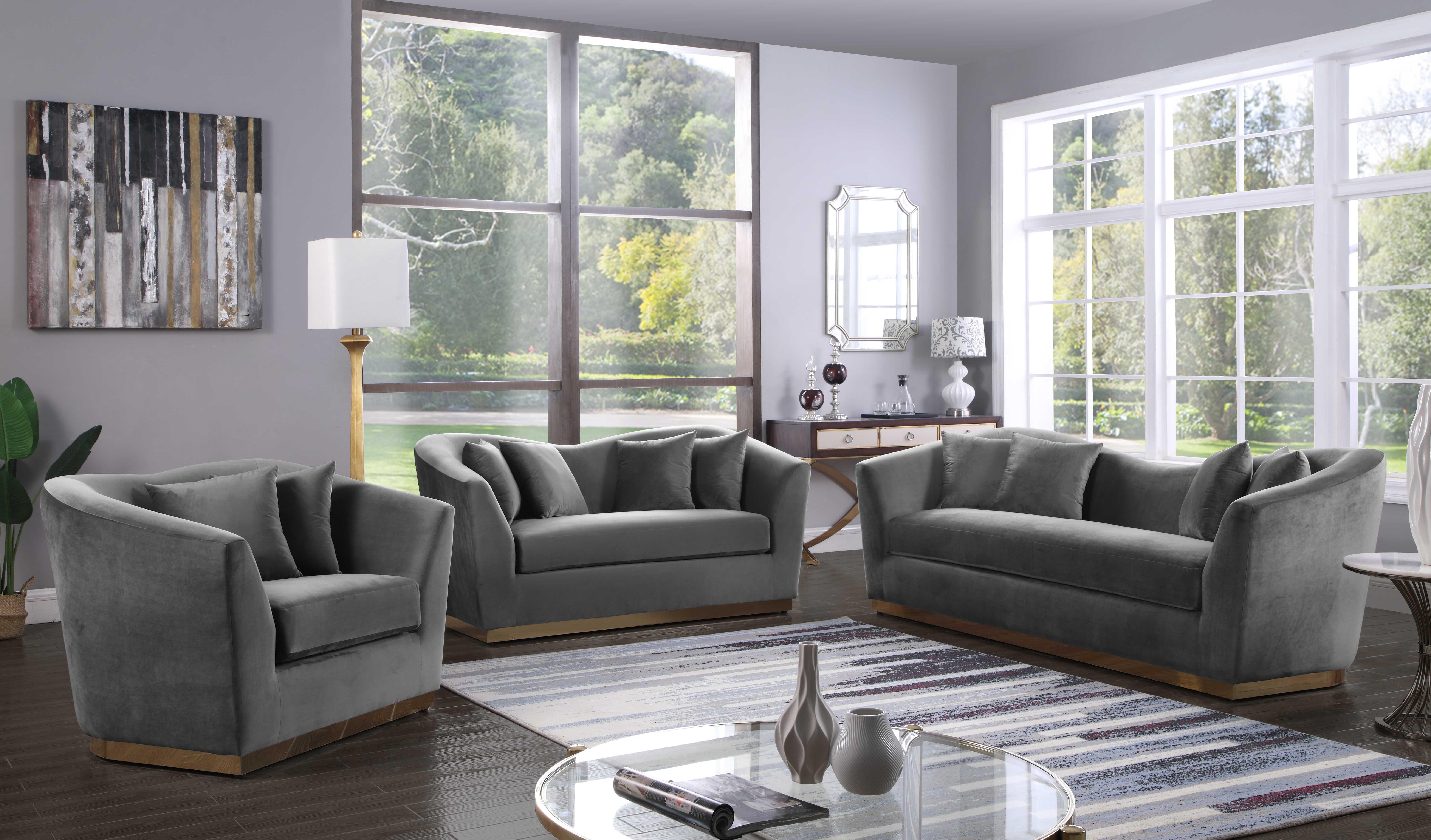 

    
Grey Velvet Sofa Set 3 Pcs Arabella 617Grey-S Meridian Contemporary Modern
