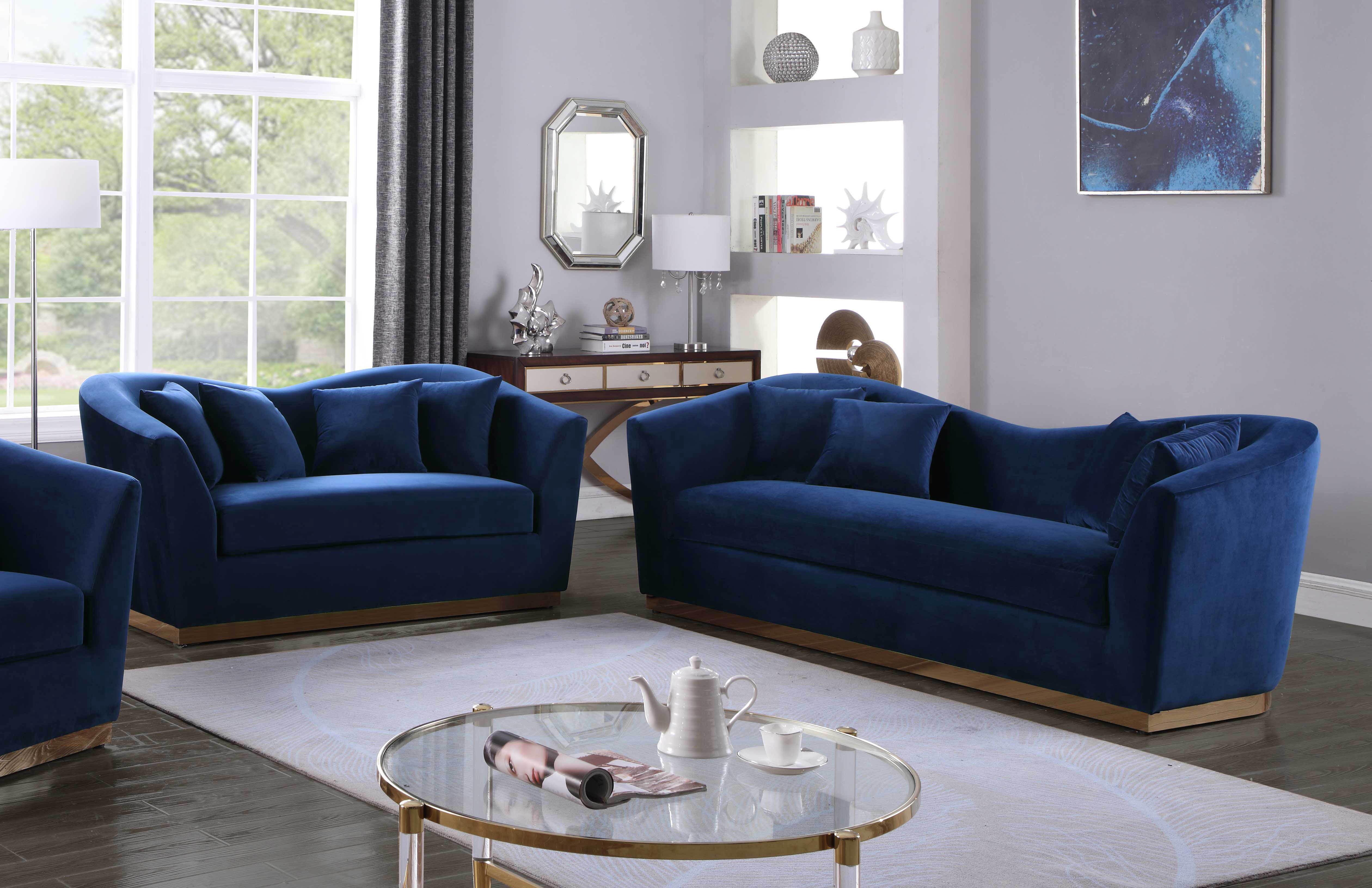 Contemporary, Modern Sofa Set Arabella 617Navy-S-Set-2 617Navy-S-Set-2 in Navy Soft Velvet