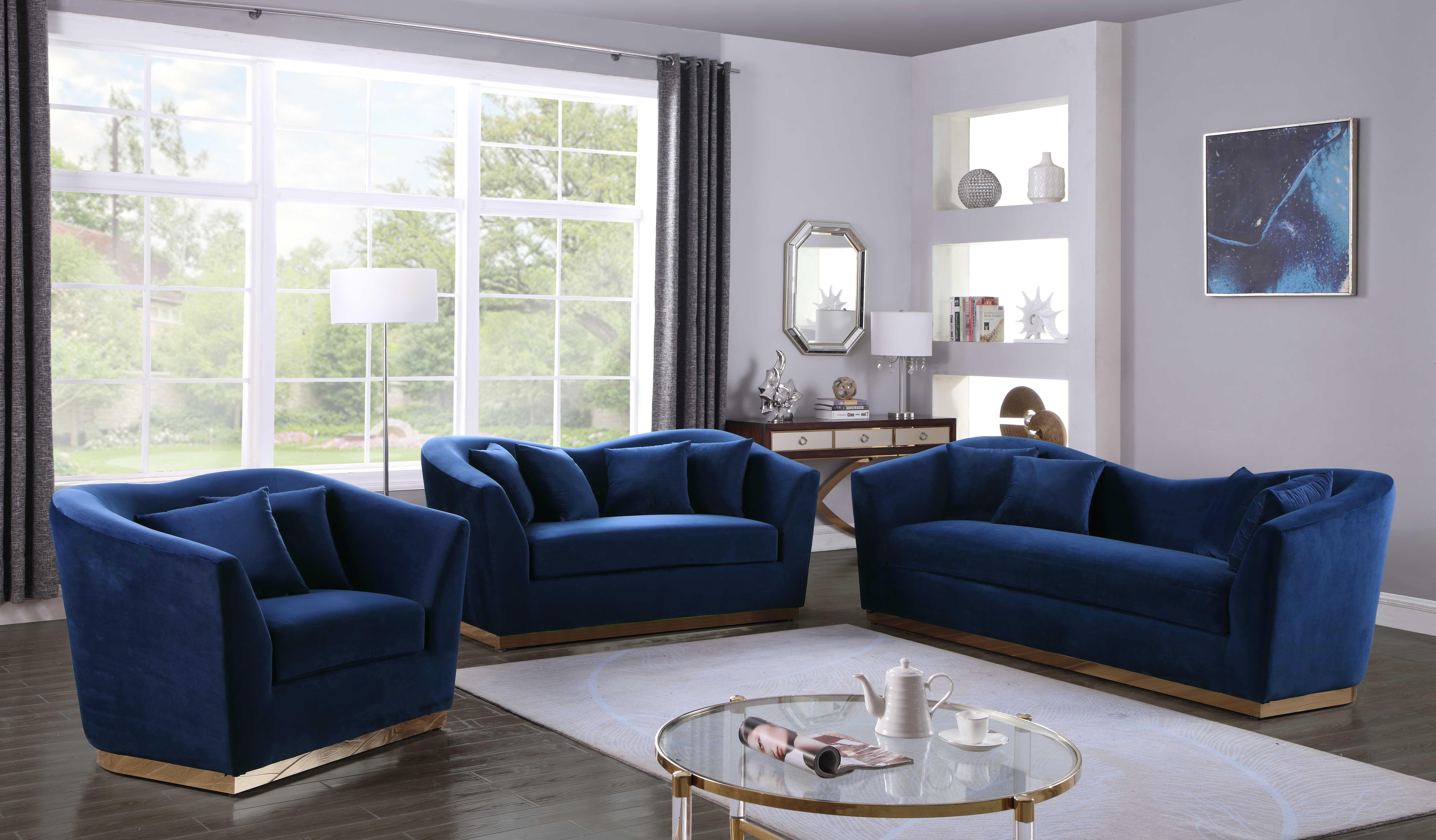 

    
Navy Velvet Sofa Set 3 Pcs Arabella 617Navy-S Meridian Contemporary Modern
