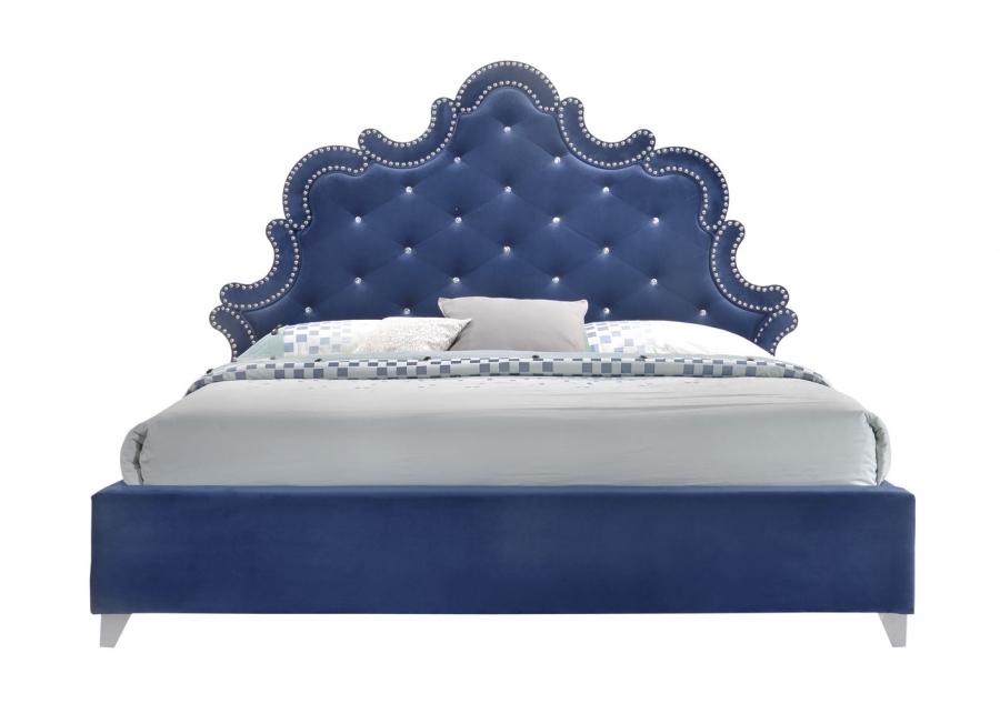 

    
Meridian Caroline Queen Size Bedroom Set 3Pcs in Navy Velvet Contemporary
