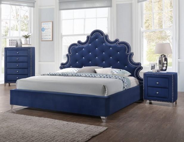 

    
Meridian Caroline Queen Size Bedroom Set 3Pcs in Navy Velvet Contemporary
