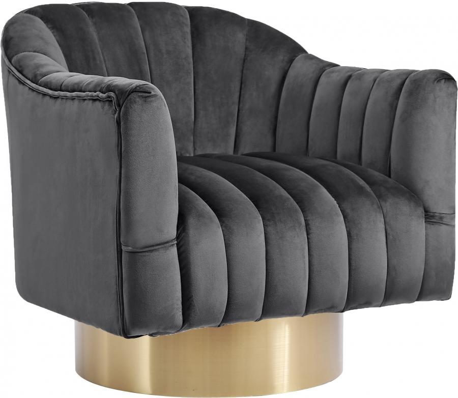 

    
Grey Velvet & Gold Base Swivel Chair Farrah 520Grey Meridian Modern Contemporary
