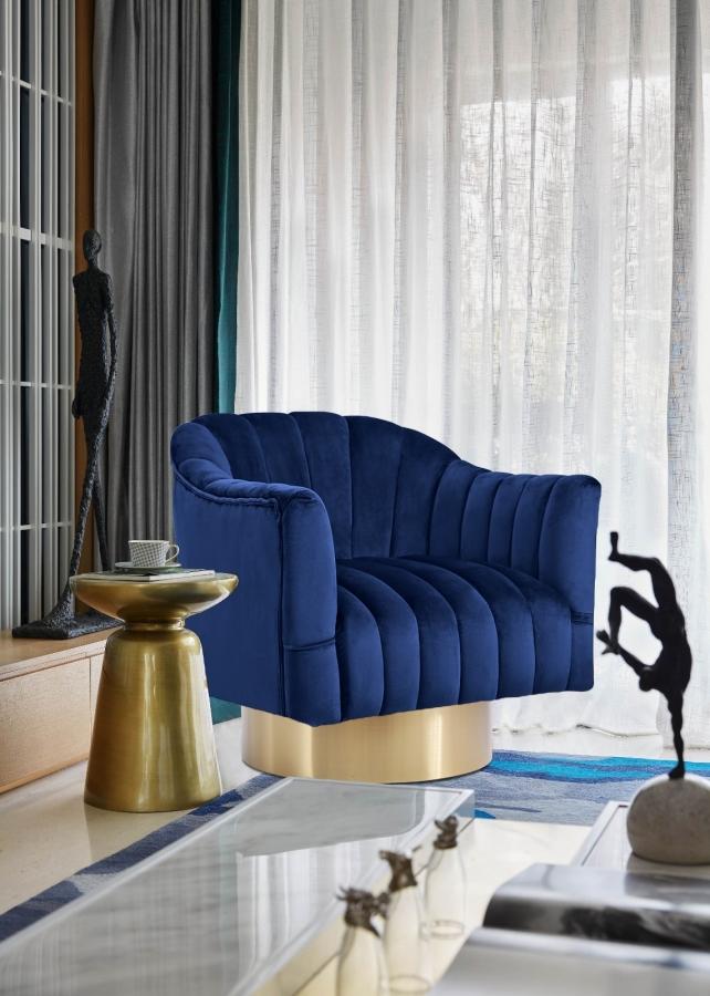

    
Navy Velvet & Gold Base Swivel Chair Farrah 520Navy Meridian Modern Contemporary
