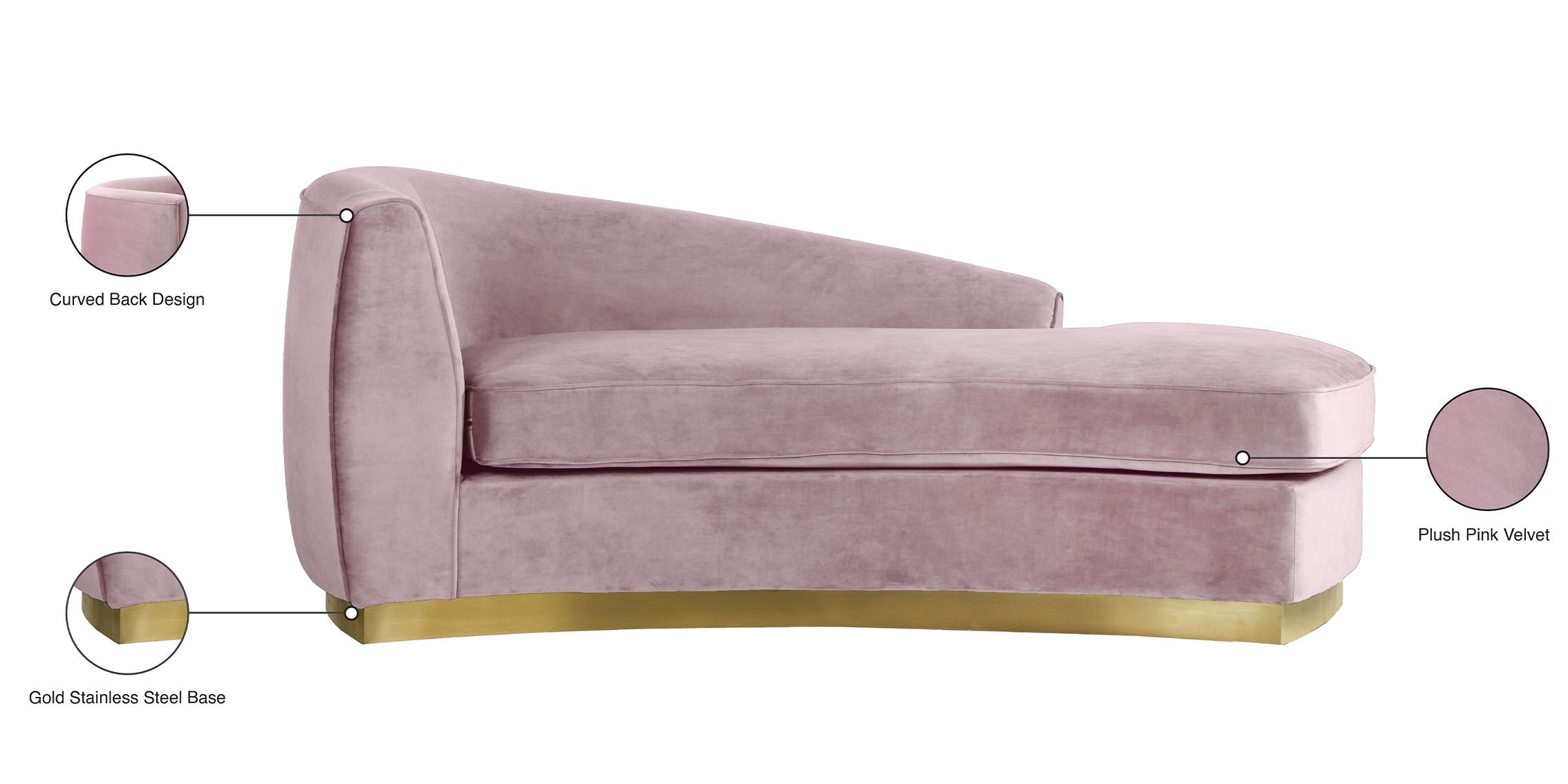 

        
Meridian Furniture Julian 620Pink-Chaise Chaise Pink/Gold Velvet 704831399707
