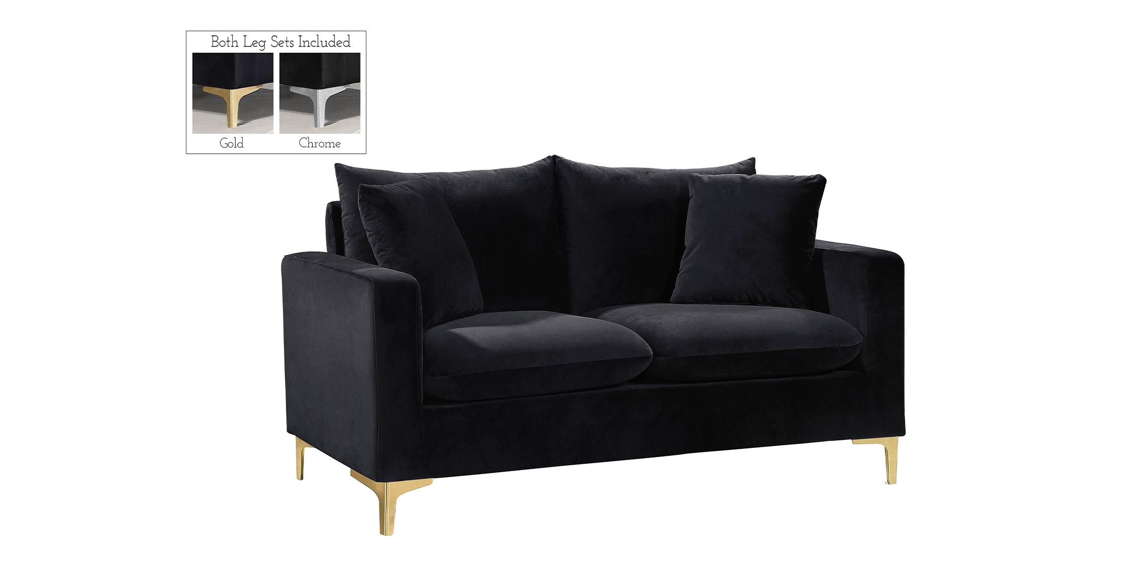 

    
 Shop  Glam Black Velvet Sofa Set 3Pcs 633Black-S Naomi Meridian Modern Contemporary
