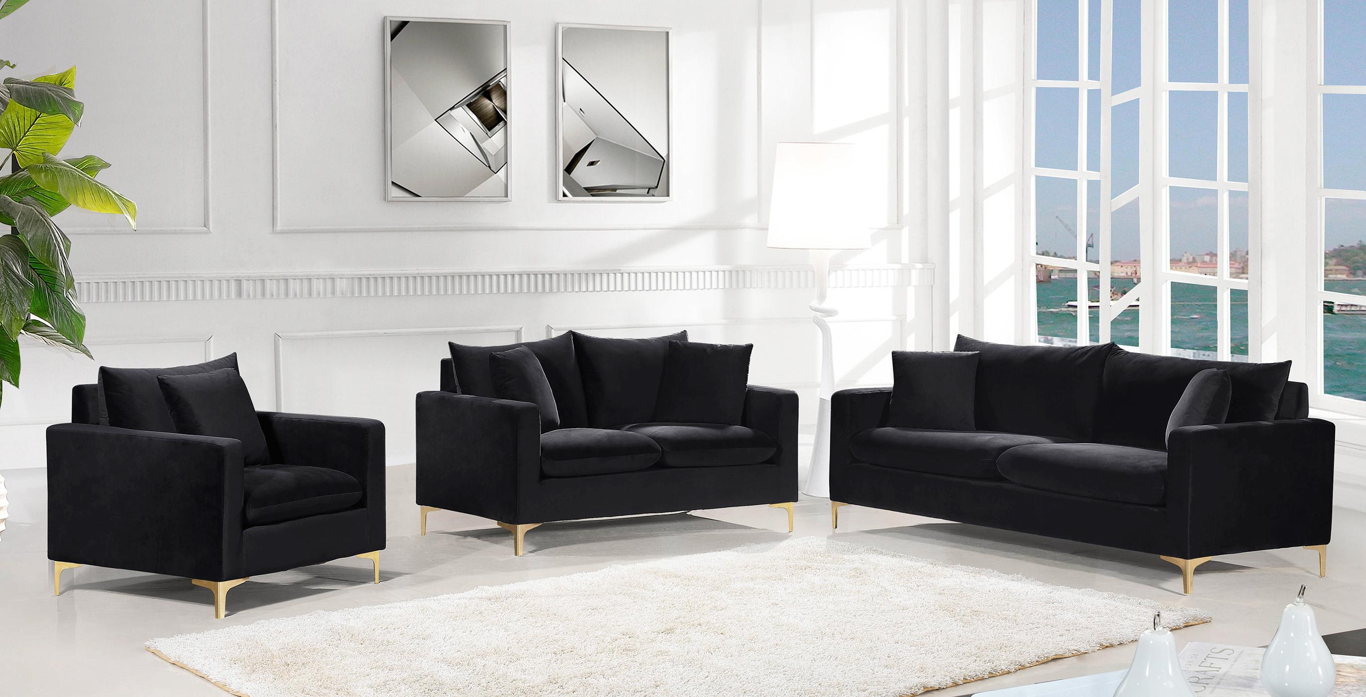 Contemporary Sofa Set Naomi 633Black-S-Set-3 633Black-S-Set-3 in Chrome, Gold, Black Velvet