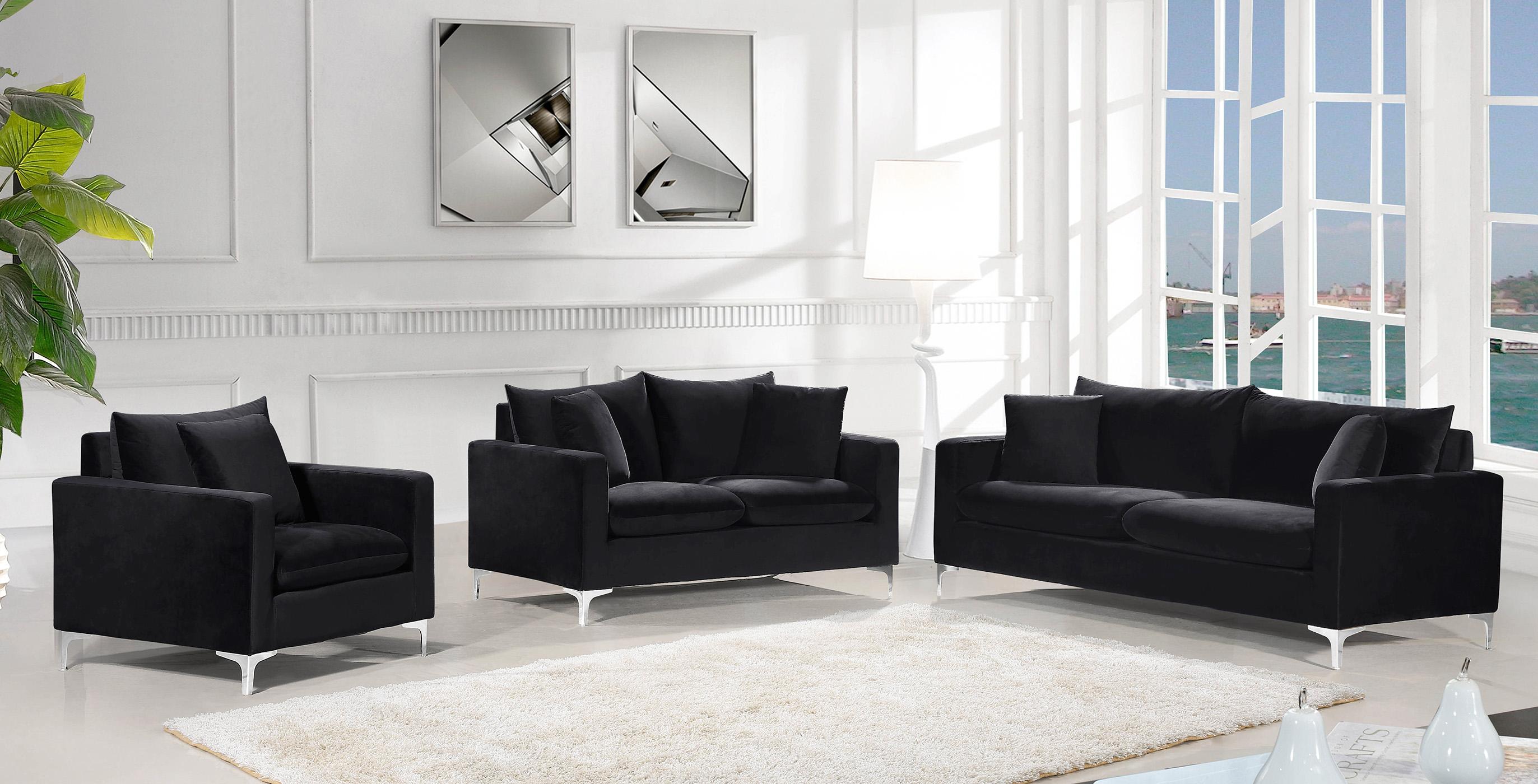 

    
Glam Black Velvet Sofa Set 3Pcs 633Black-S Naomi Meridian Modern Contemporary
