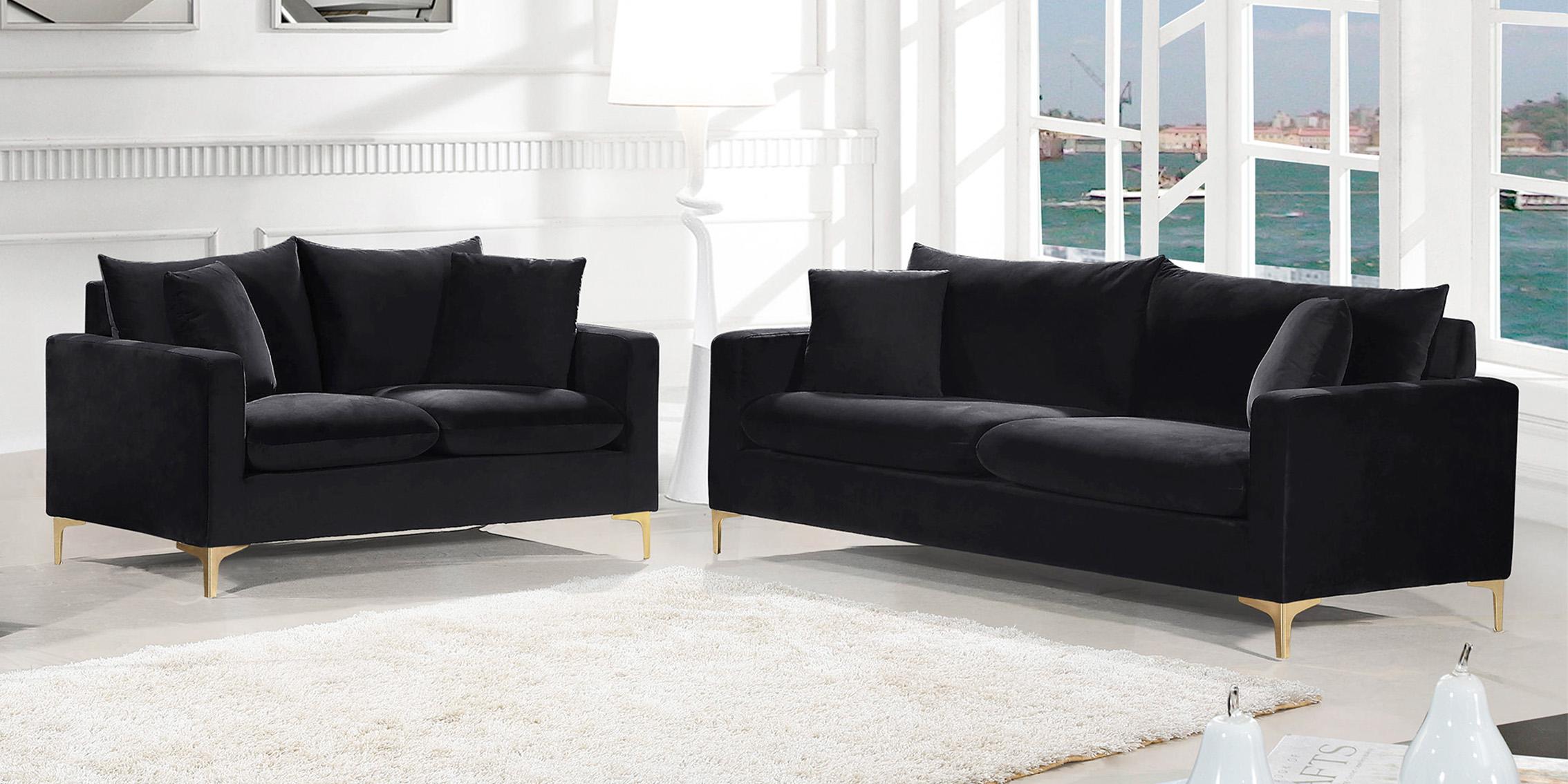 Contemporary Sofa Set Naomi 633Black-S-Set-2 633Black-S-Set-2 in Chrome, Gold, Black Velvet