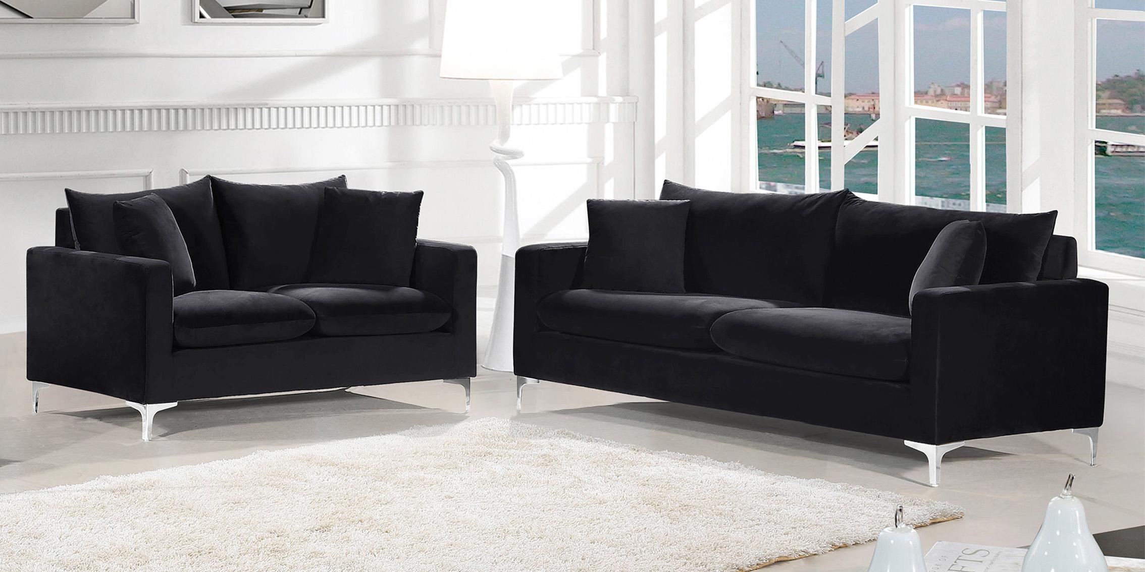 

    
Glam Black Velvet Sofa Set 2Pcs 633Black-S Naomi Meridian Modern Contemporary
