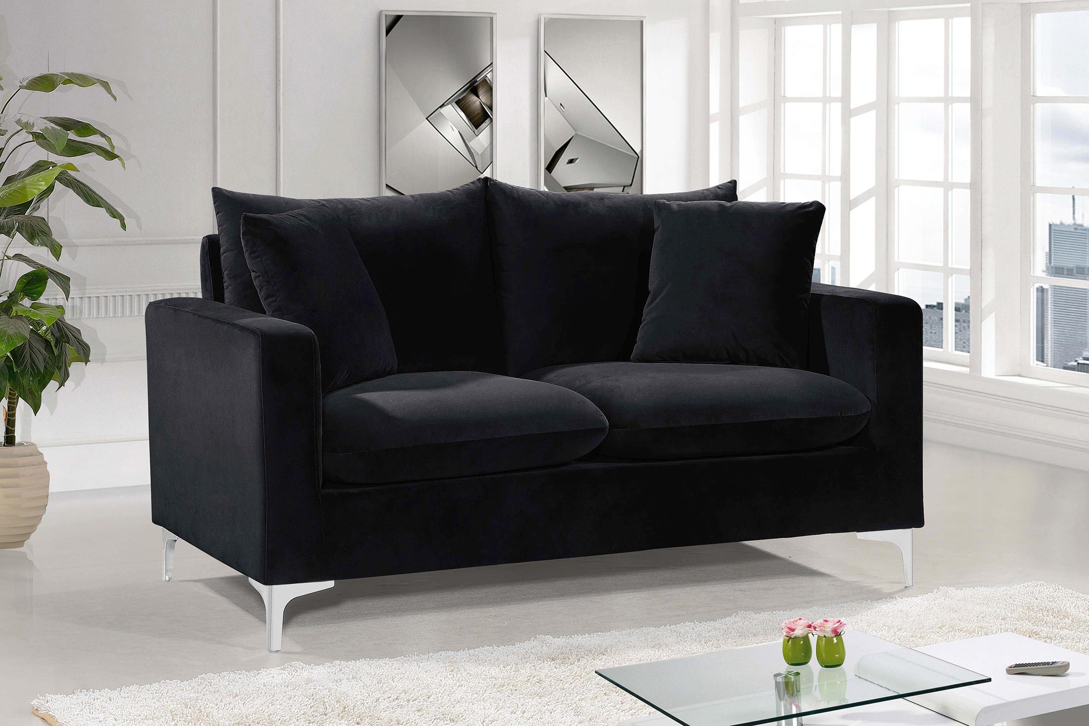 Glam Black Velvet Sofa Set 2Pcs 633Black-S Naomi Meridian Modern ...