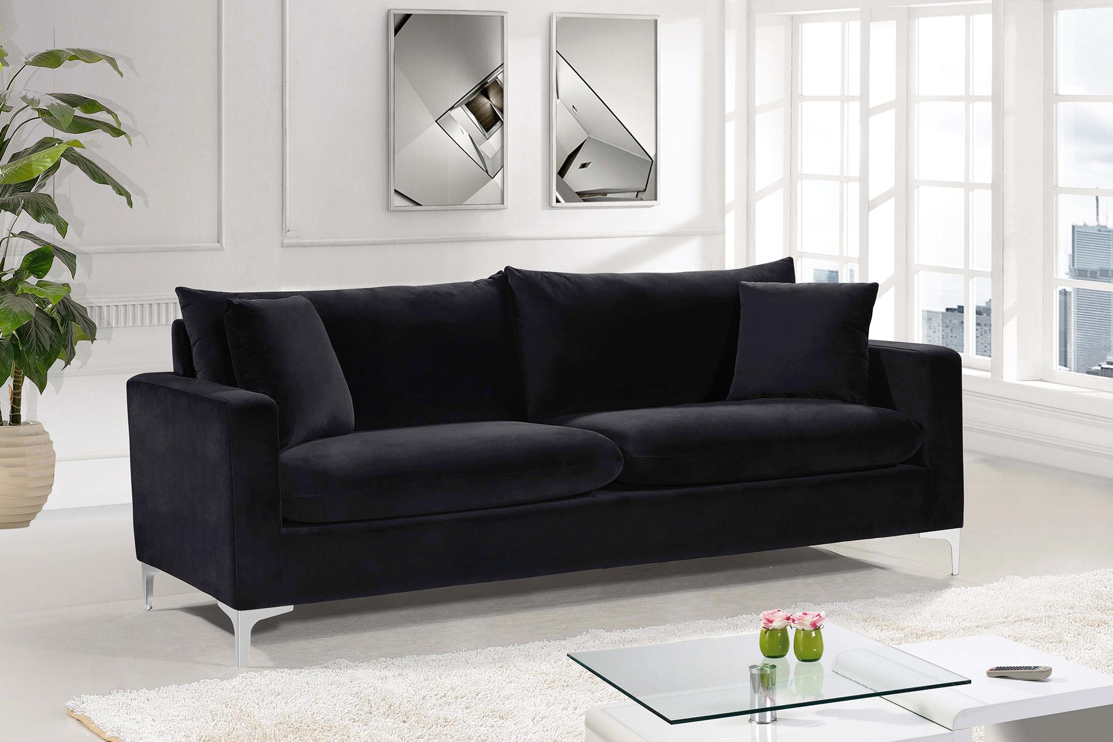 Glam Black Velvet Sofa Set 2Pcs 633Black-S Naomi Meridian Modern ...
