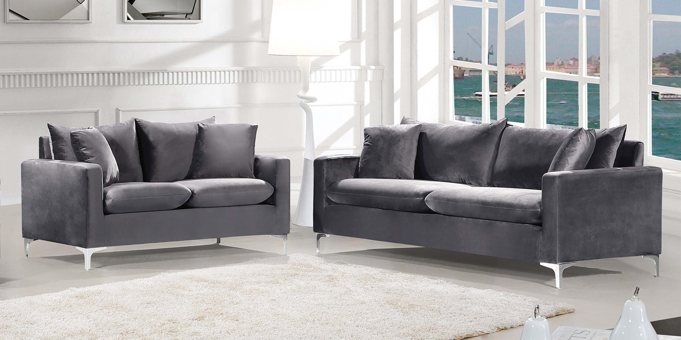 

    
Glam Grey Velvet Sofa Set 2Pcs 633Grey-S Naomi Meridian Modern Contemporary
