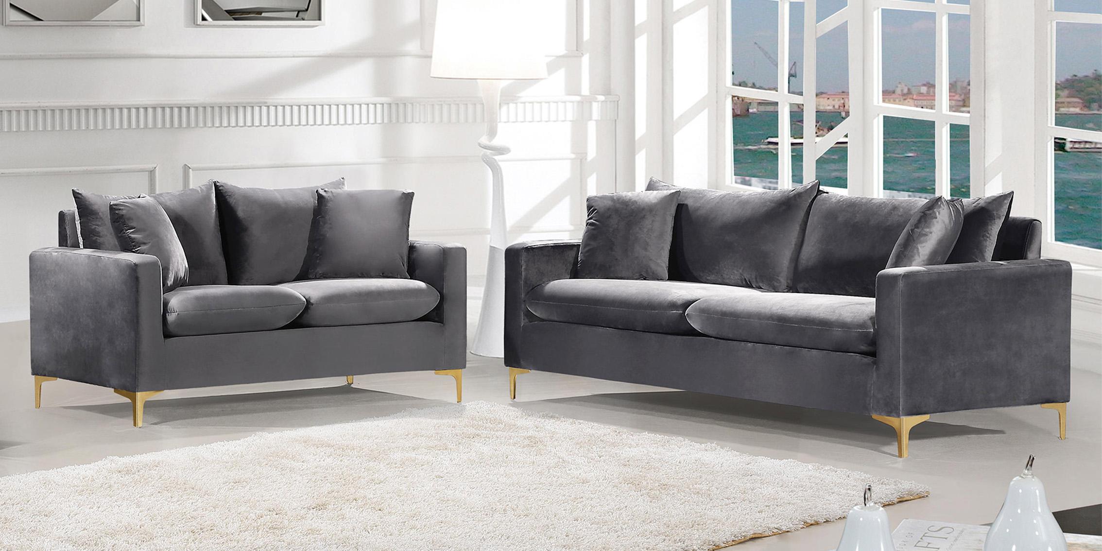 

    
Glam Grey Velvet Sofa Set 2Pcs 633Grey-S Naomi Meridian Modern Contemporary
