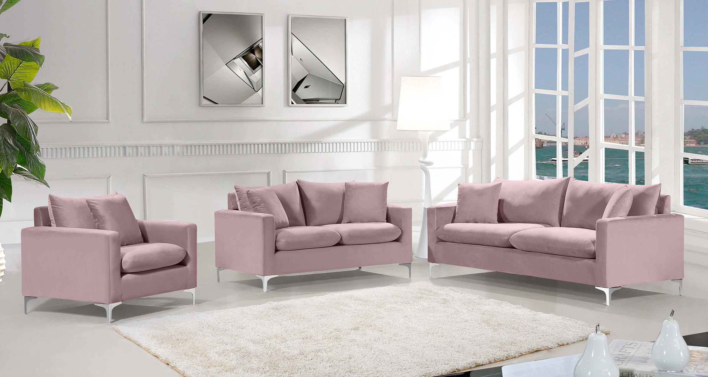 

    
Glam Pink Velvet Sofa Set 3Pcs 633Pink-S Naomi Meridian Modern Contemporary
