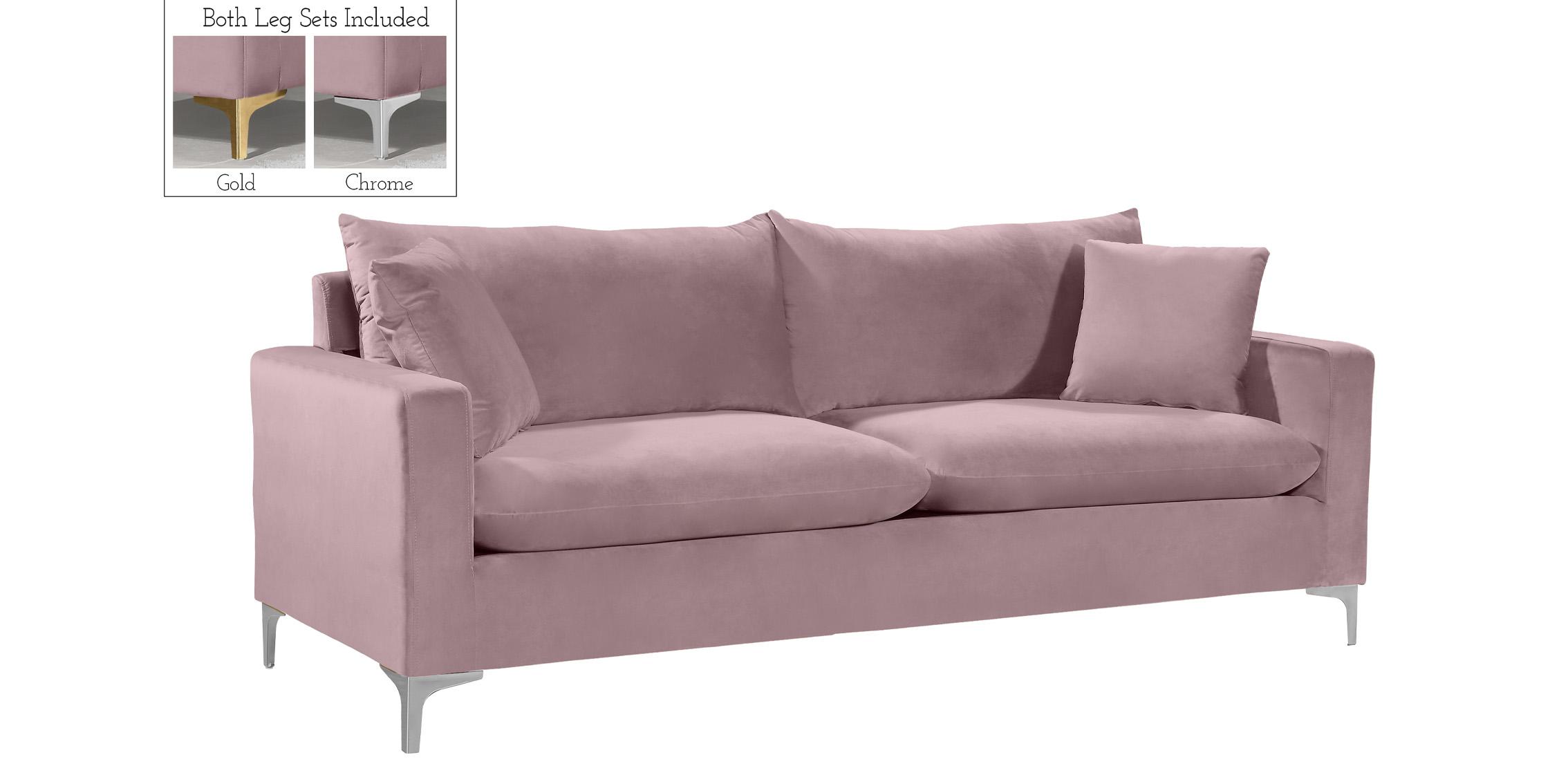 Contemporary Sofa Naomi 633Pink-S 633Pink-S in Chrome, Pink, Gold Velvet