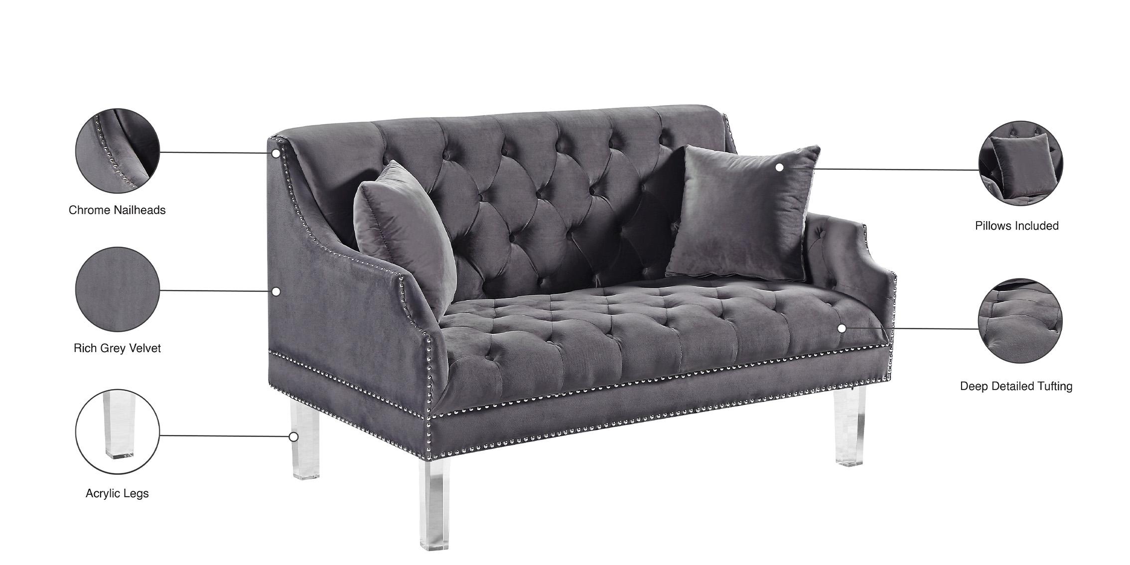 

    
635Grey-S-Set-2 Grey Velvet Button Tufting Sofa Set 2Pcs 635Grey Roxy Meridian Contemporary
