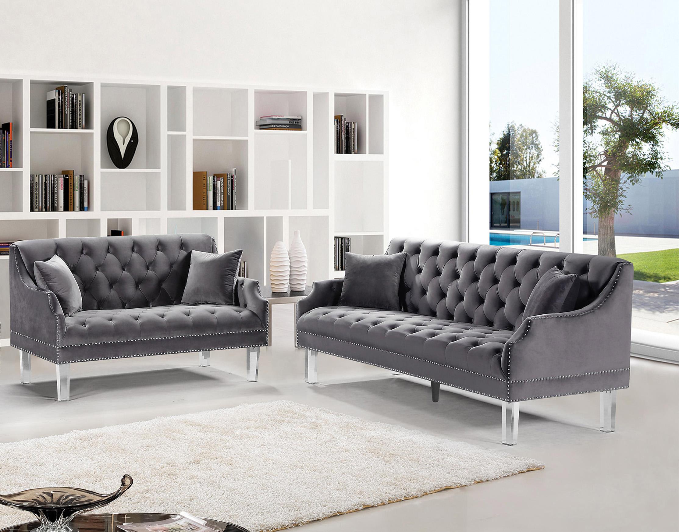 Contemporary Sofa Set Roxy 635Grey-S-Set-2 635Grey-S-Set-2 in Gray Velvet