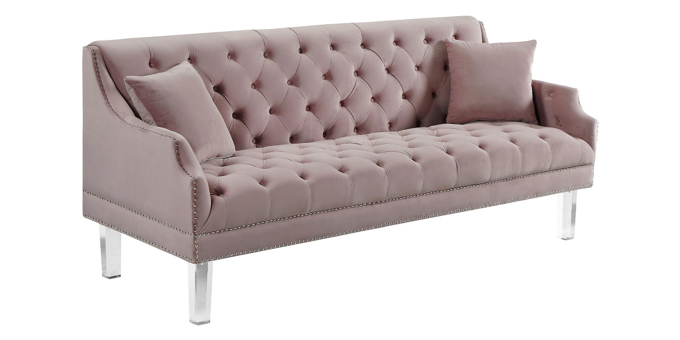 

    
Pink Velvet Button Tufting Sofa Roxy 635Pink Meridian Contemporary Modern
