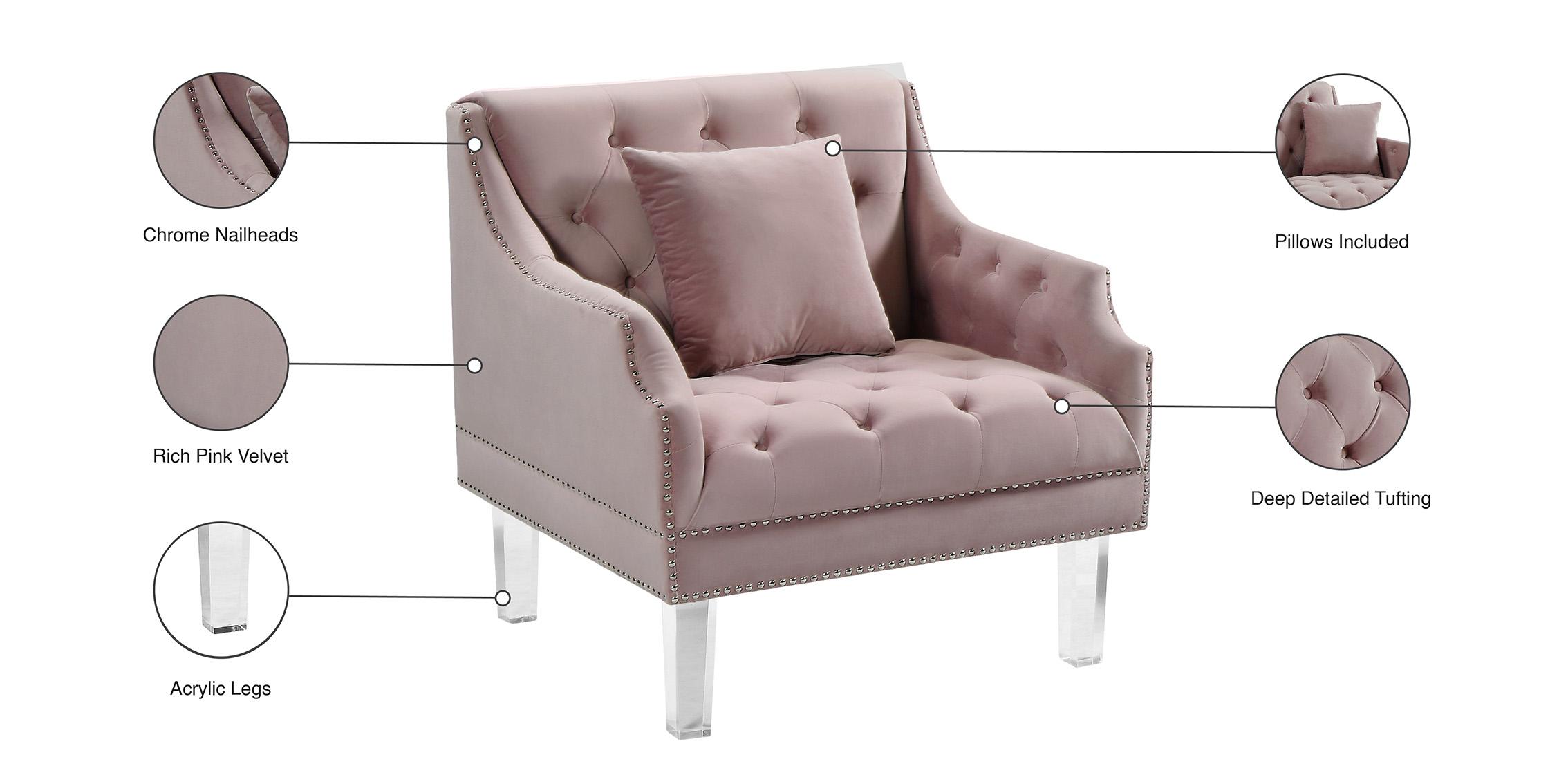 

    
 Shop  Pink Velvet Button Tufting Sofa Set 3P Roxy 635Pink Meridian Contemporary
