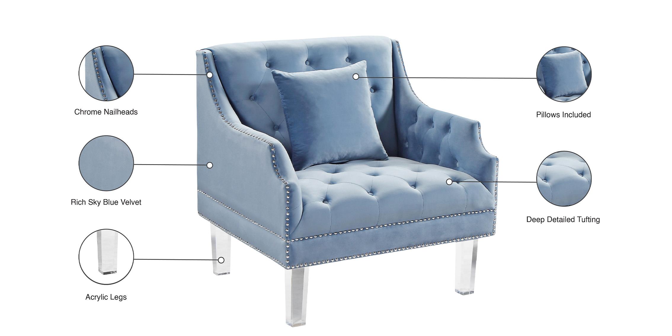 

    
 Shop  Sky Blue Velvet Button Tufting Sofa Set 3P Roxy 635SkyBlu Meridian Contemporary
