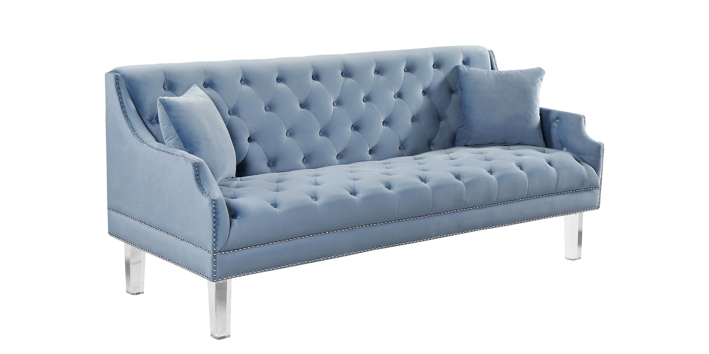 

    
Sky Blue Velvet Button Tufting Sofa Set 2P Roxy 635SkyBlu Meridian Contemporary
