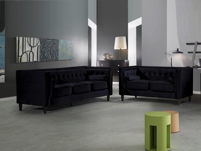 

    
Black  Velvet Sofa & Loveseat Set 2Pcs Modern Meridian Furniture 642 Taylor
