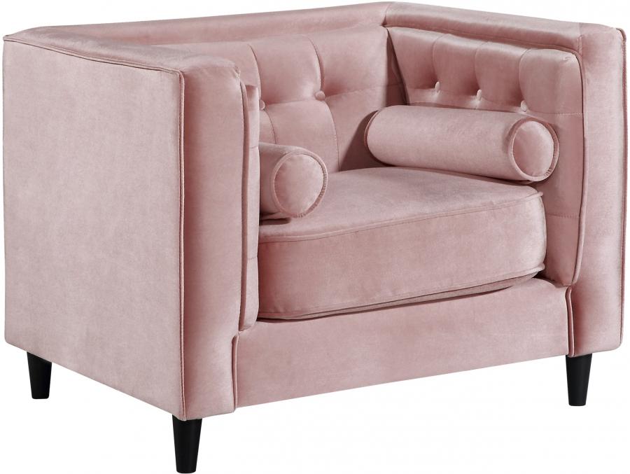 

    
642Pink-Set-3 Pink Velvet Sofa Loveseat & Chair Set 3Pcs Modern Meridian Furniture 642 Taylor
