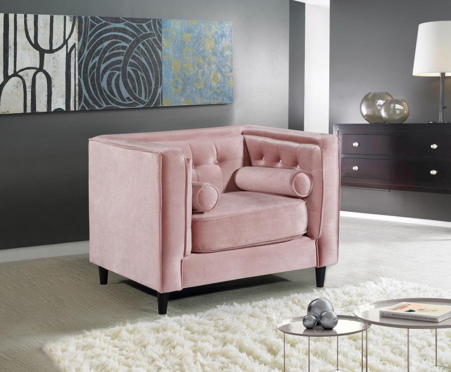 

        
00704831400069Pink Velvet Sofa Loveseat & Chair Set 3Pcs Modern Meridian Furniture 642 Taylor
