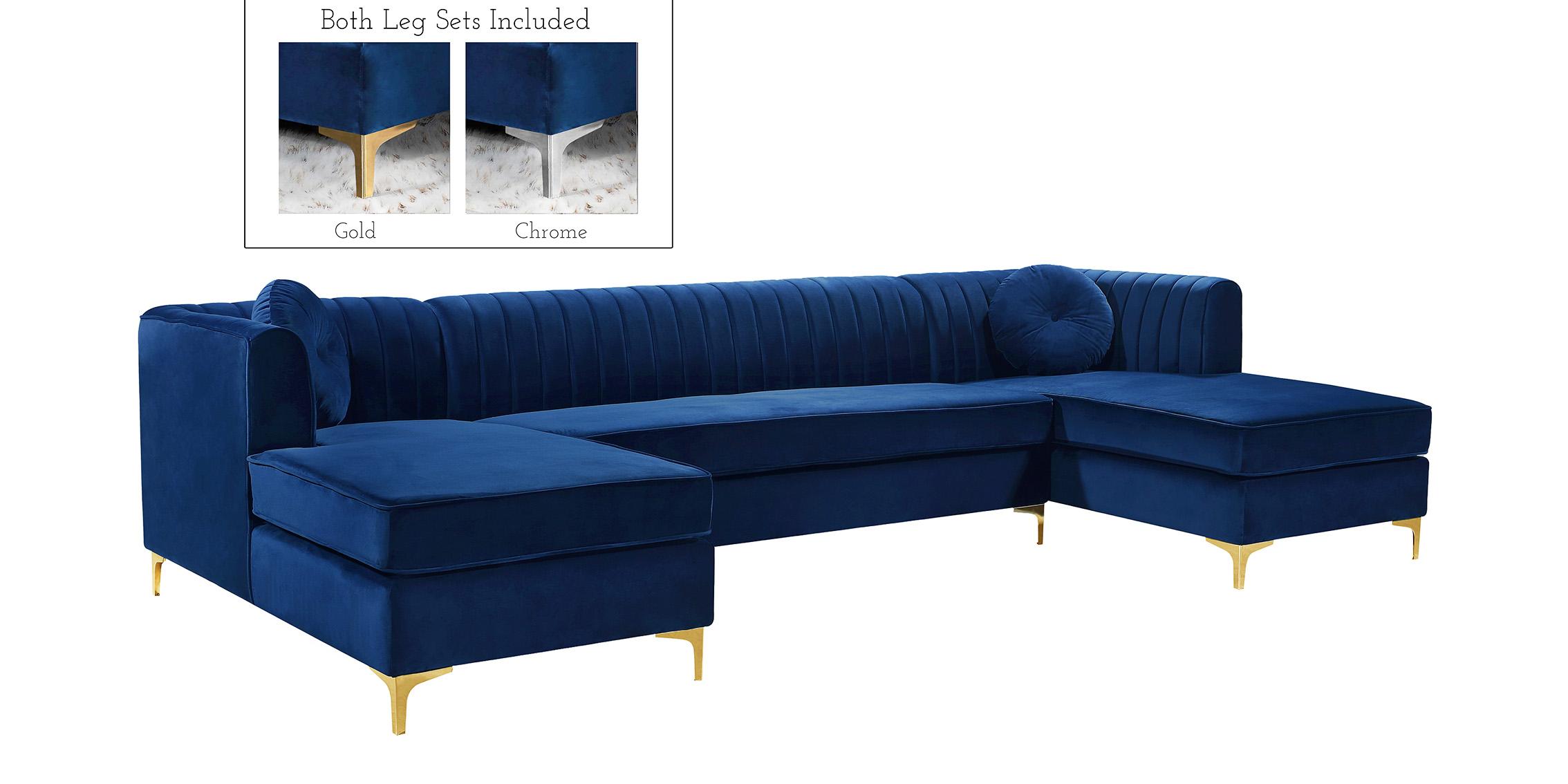 Contemporary, Modern Sectional Sofa Graham 661Navy 661Navy-Sectional in Navy blue Velvet