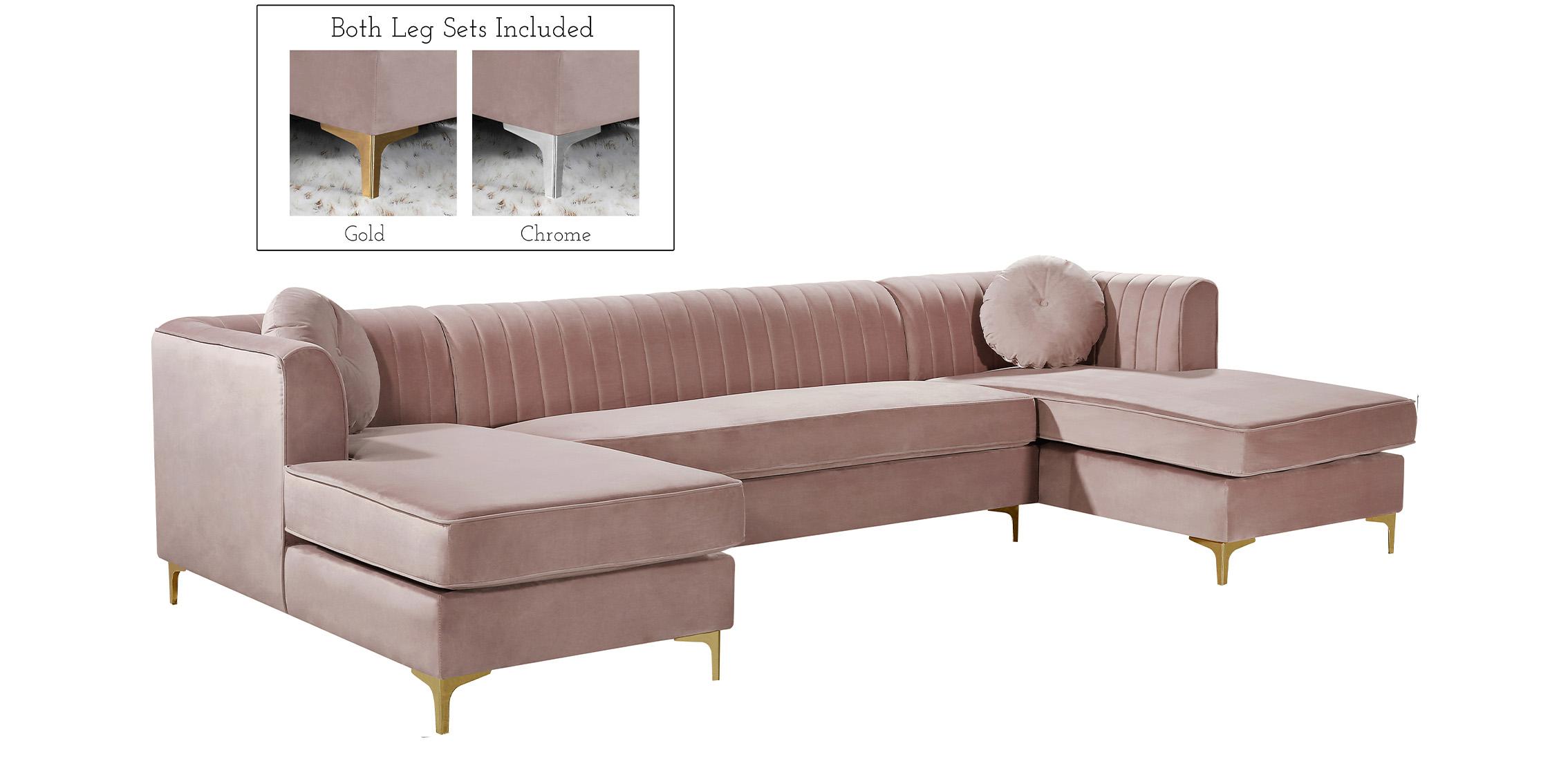 

    
Glam Pink Velvet Sectional Sofa Graham 661Pink Meridian Modern Contemporary

